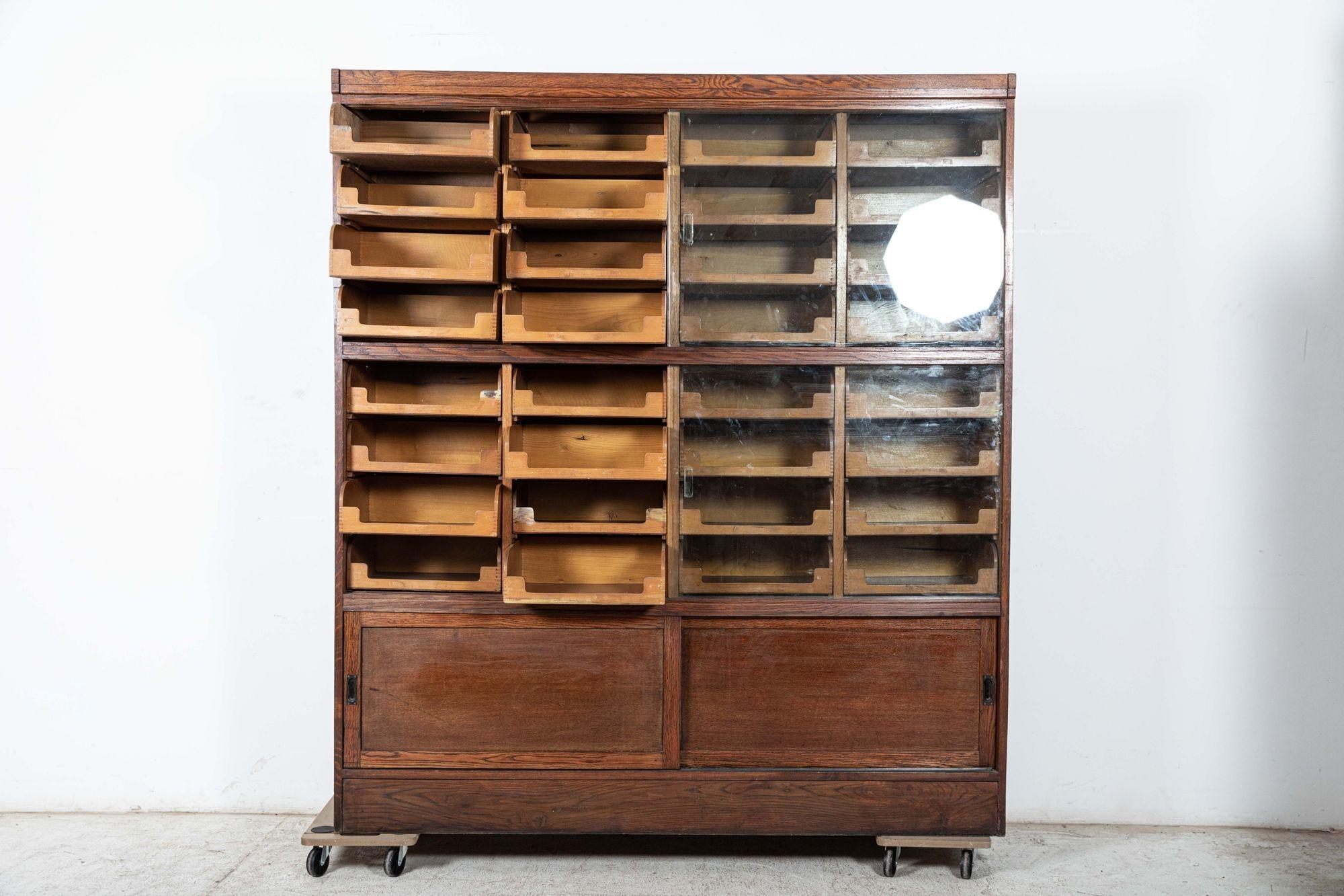 Large English Glazed Oak Haberdashery Cabinet 4