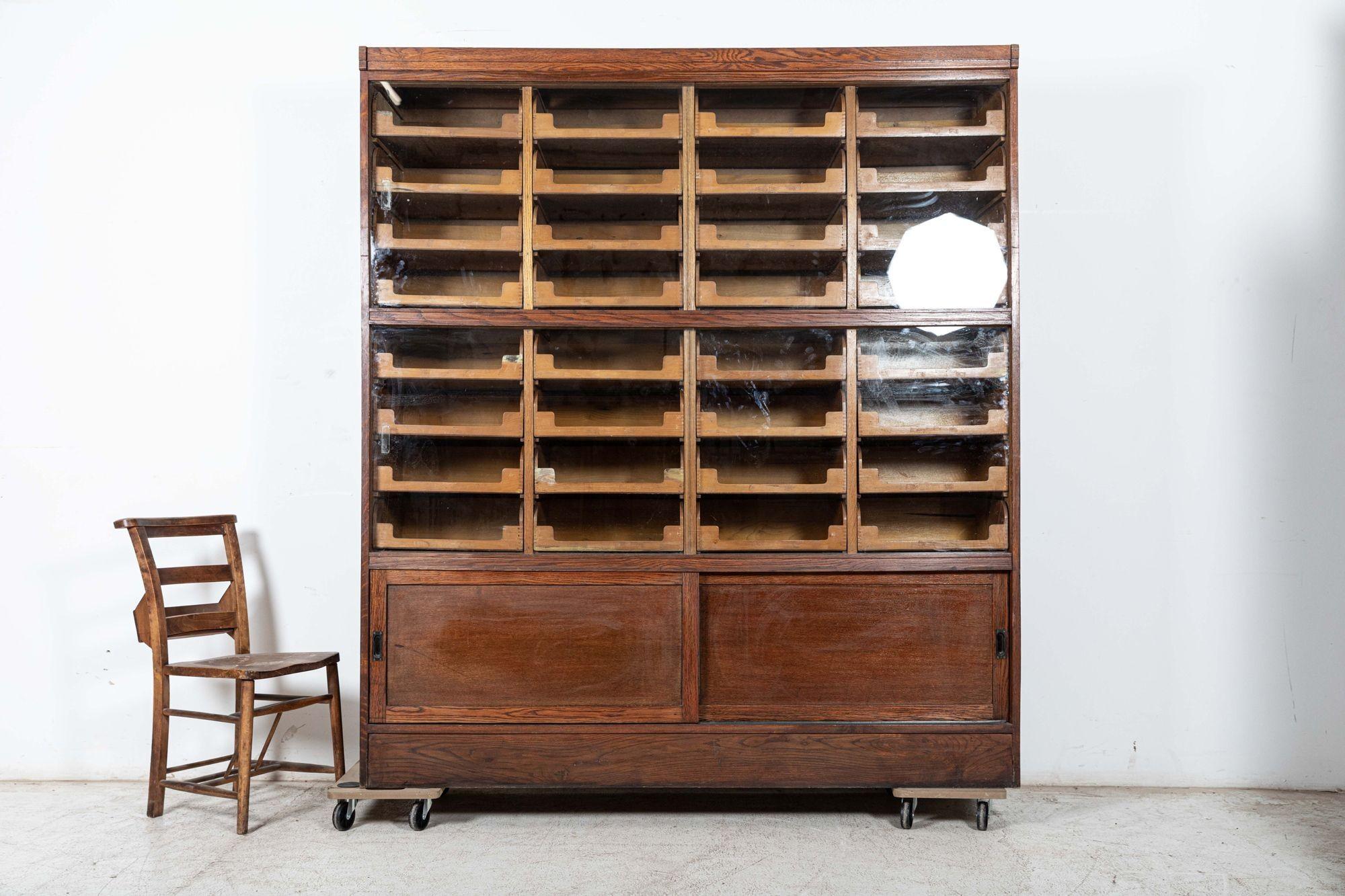 Large English Glazed Oak Haberdashery Cabinet 5