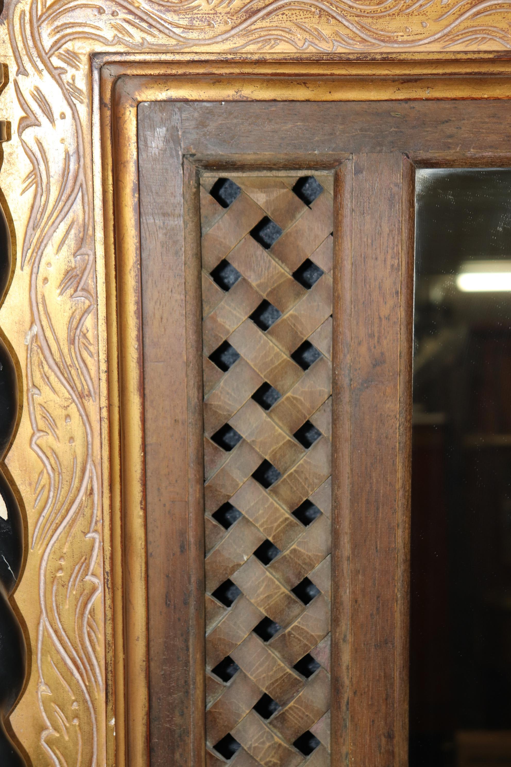 Late 20th Century Large English Gothic Continental Style Ebonized Gilded Mantle Buffet Mirror For Sale