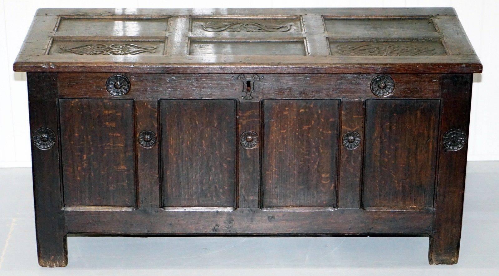 We are delighted to offer for sale this stunning handmade in England early 16th century Gothic coffer / chest.

There are multiple high definition super-sized pictures at the bottom of this page

This is one of the best looking pieces I have
