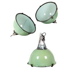 Large English Green Enamel Industrial Pendants