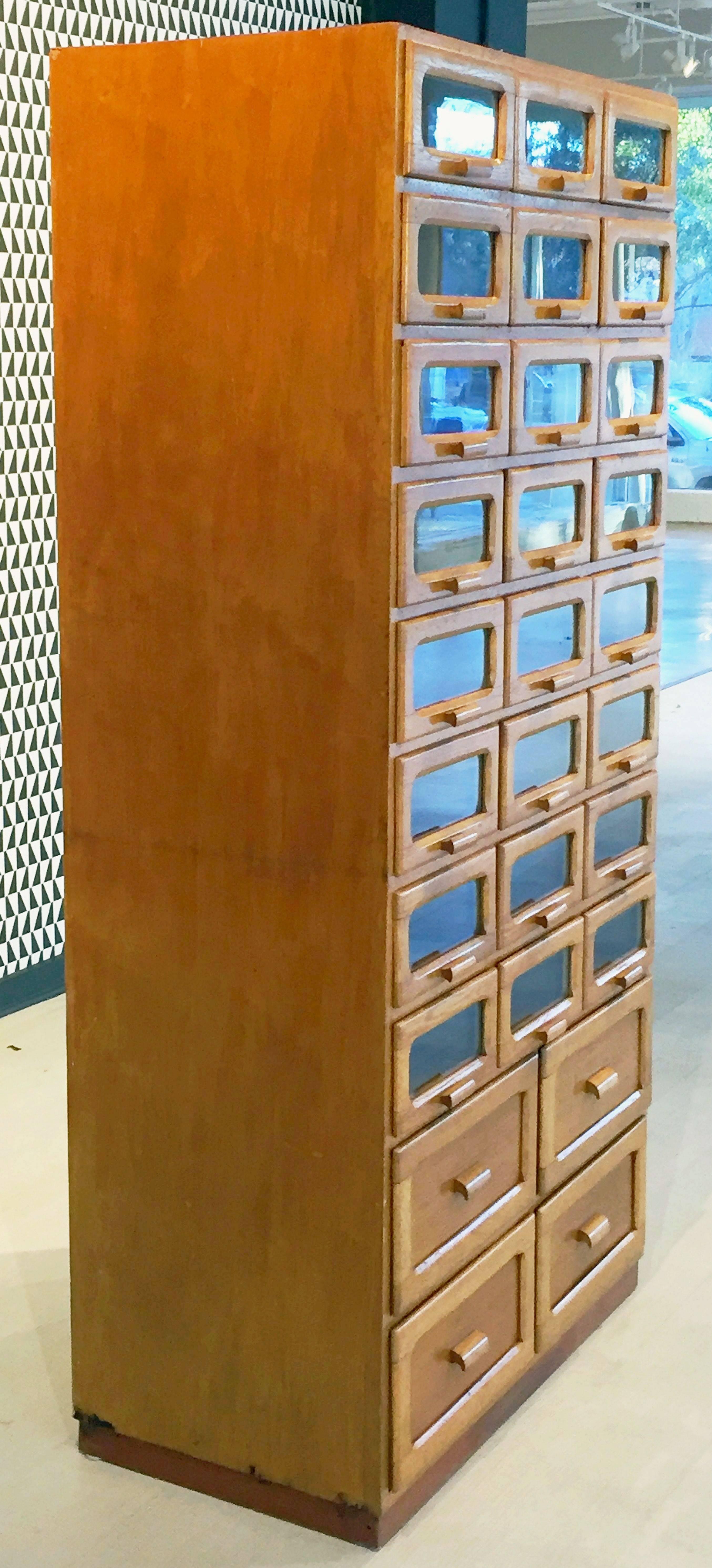 20th Century Large English Haberdasher's Cabinet with Glass-Fronted Drawers