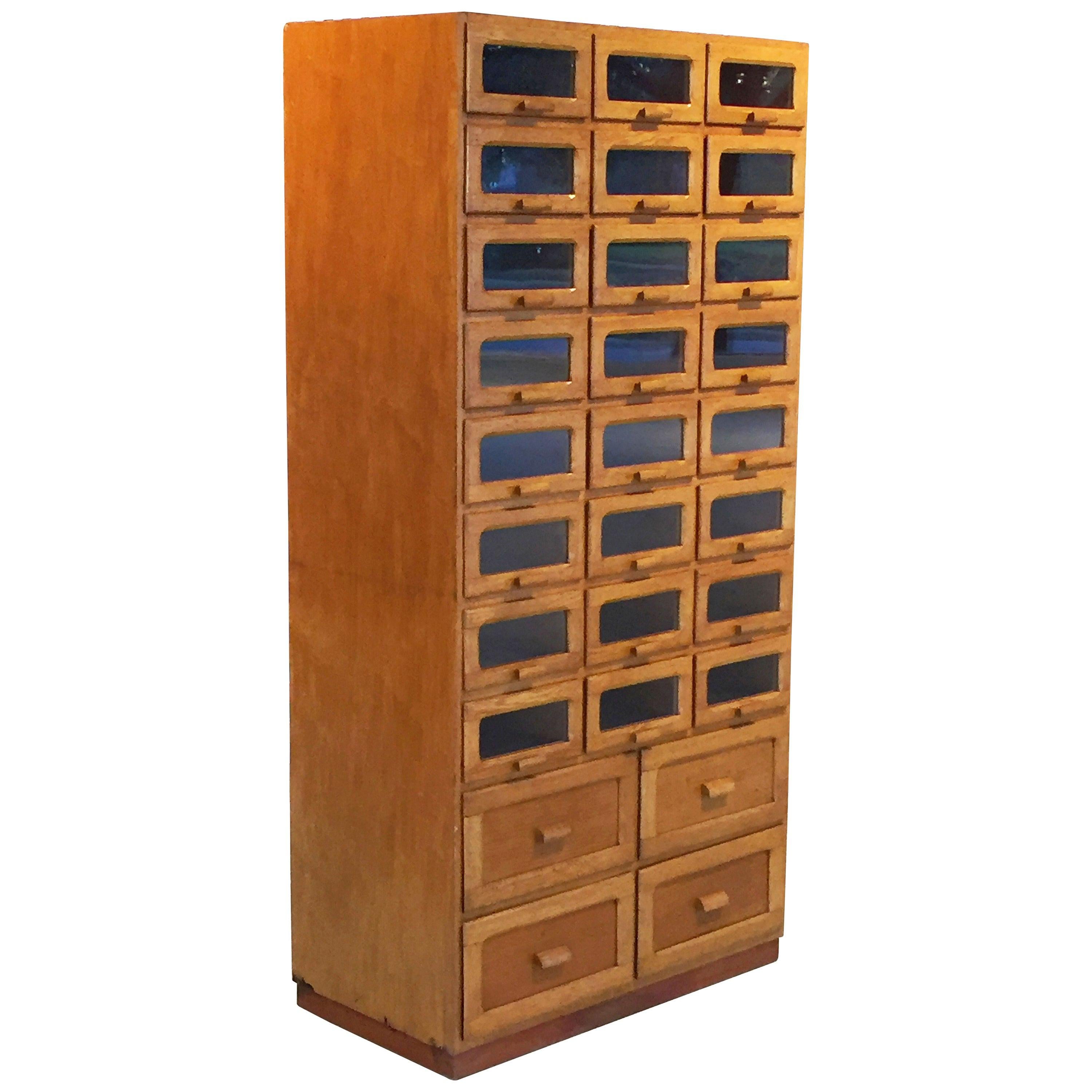 Large English Haberdasher's Cabinet with Glass-Fronted Drawers
