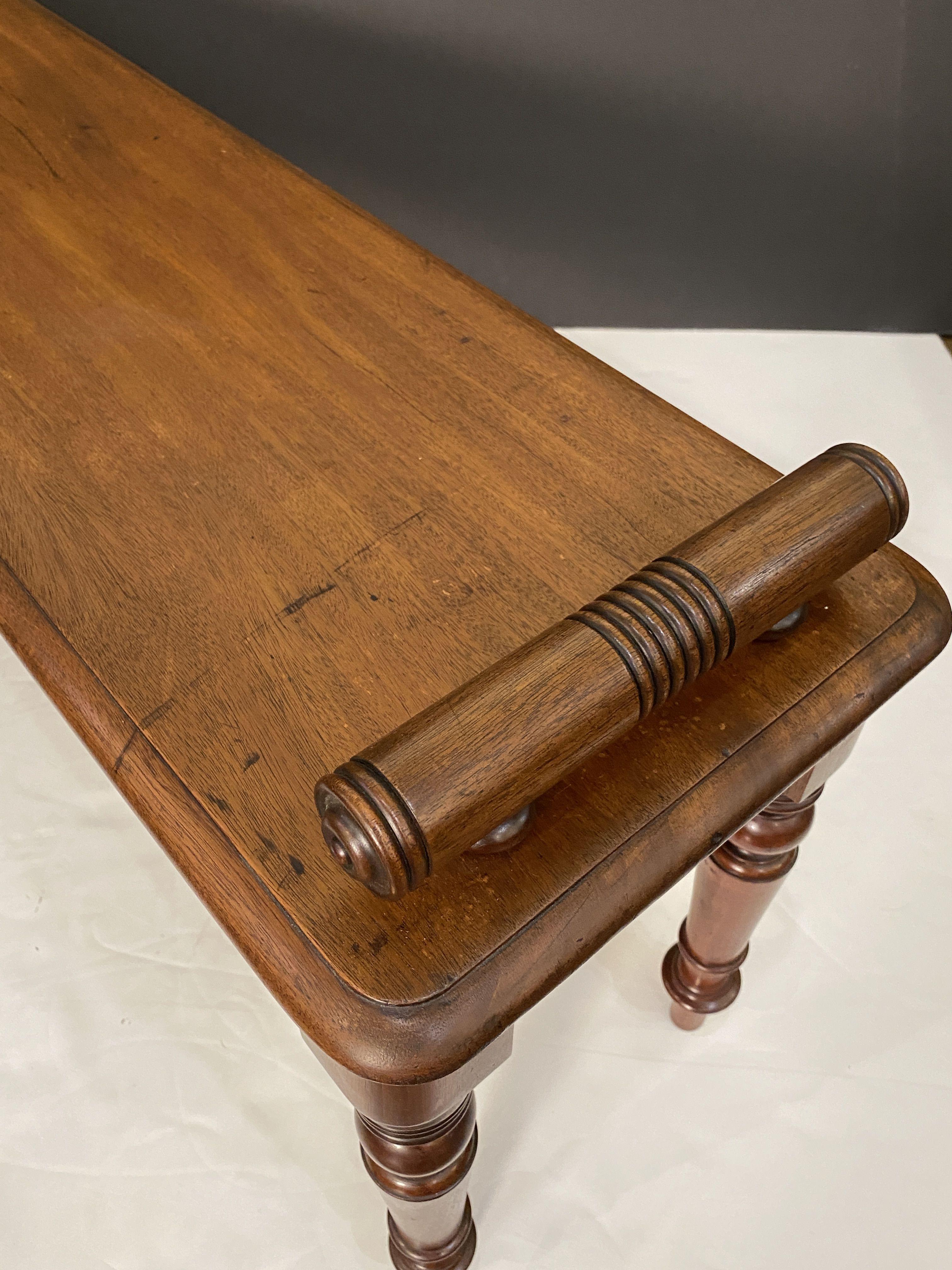 Large English Hall Bench or Window Seat of Mahogany on Turned Legs 7