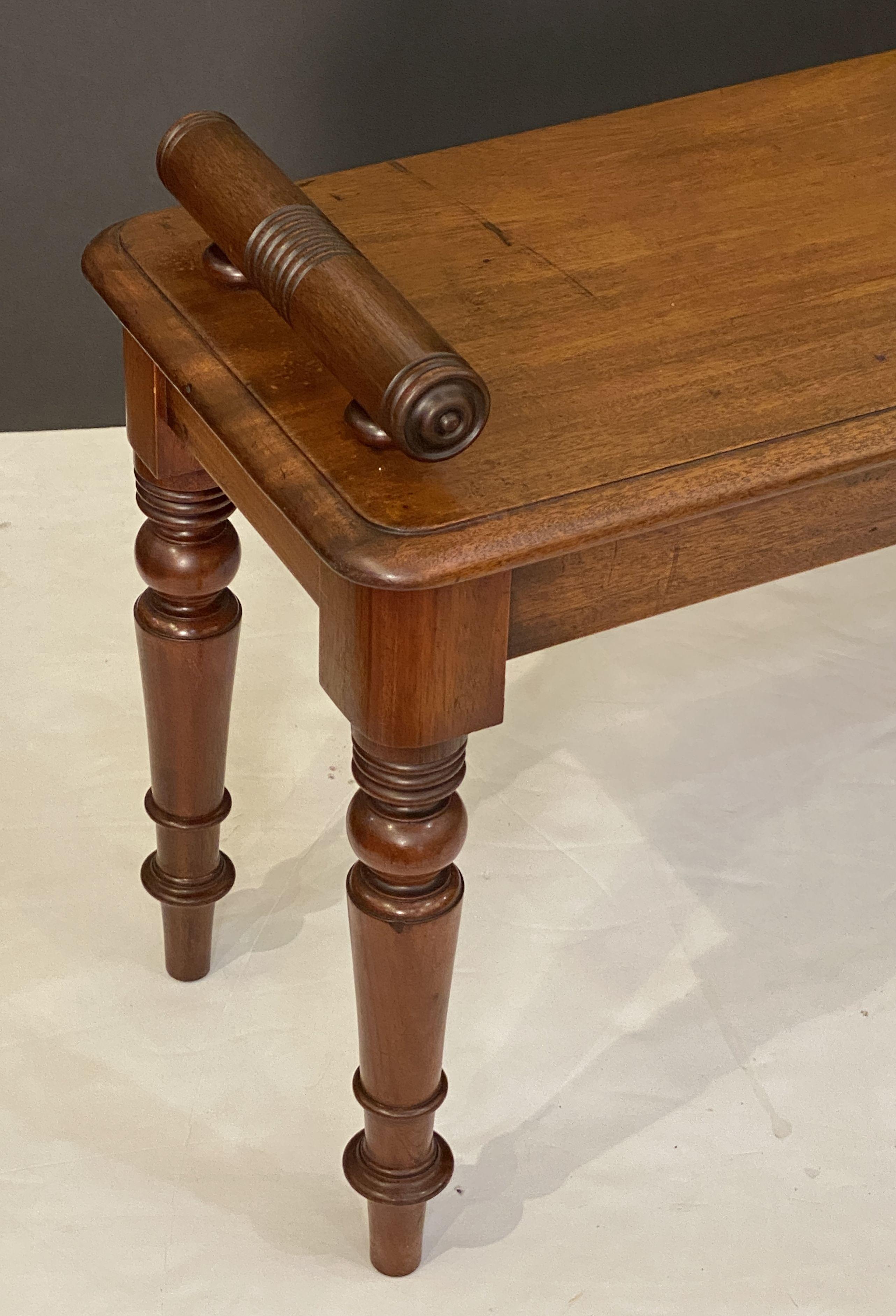 Large English Hall Bench or Window Seat of Mahogany on Turned Legs 10