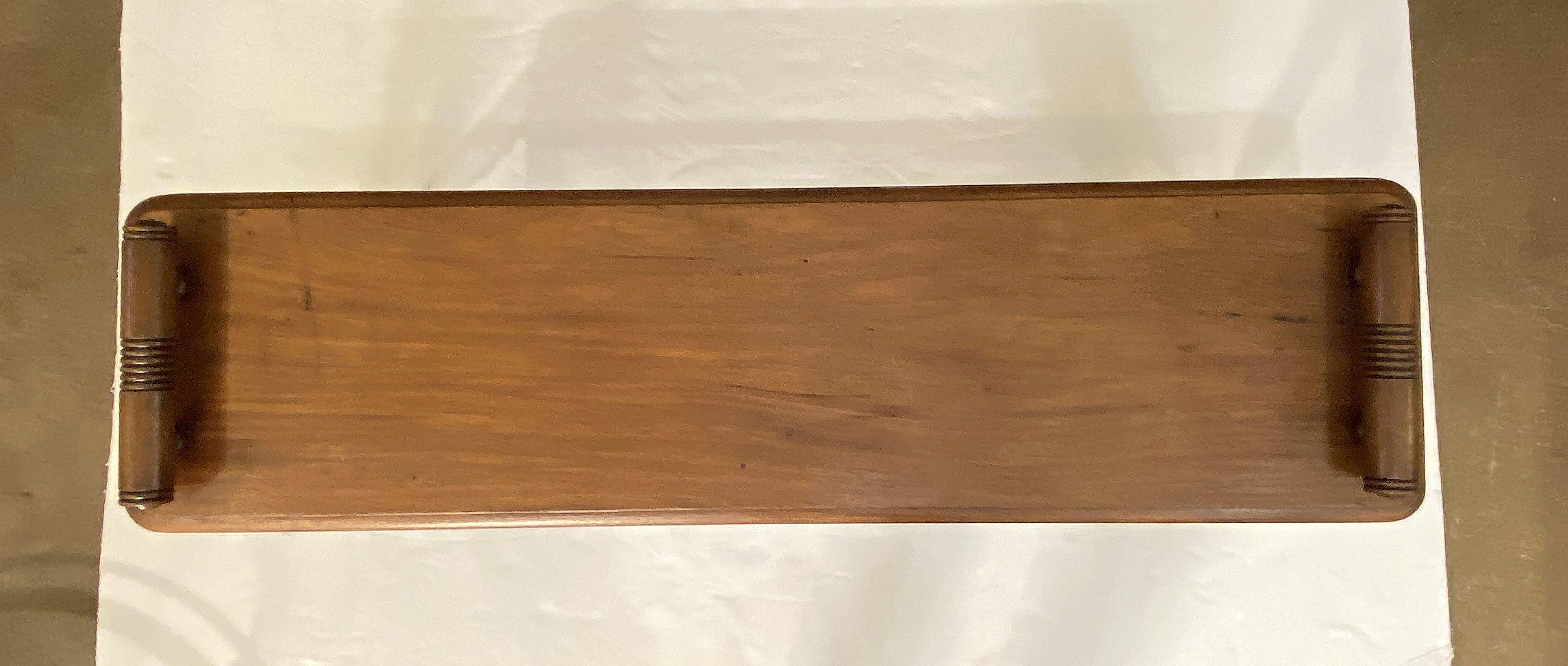 Large English Hall Bench or Window Seat of Mahogany on Turned Legs 1