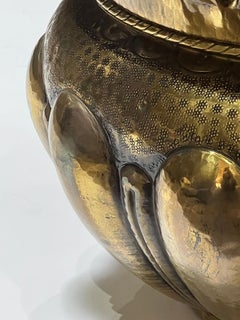 Large English Hand-Hammered Brass Repoussé Round Planter/Jardinière