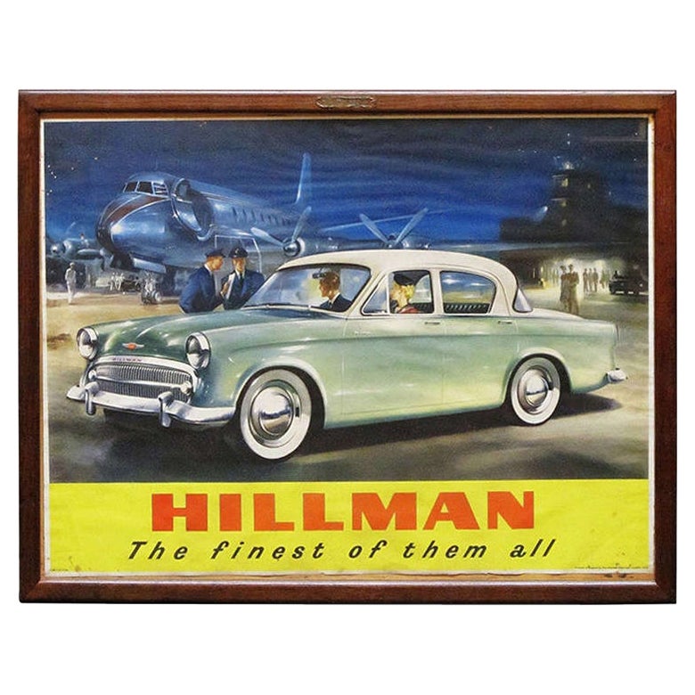 Großer englischer Hillman-Car-Druck, gerahmt unter Glas im Angebot