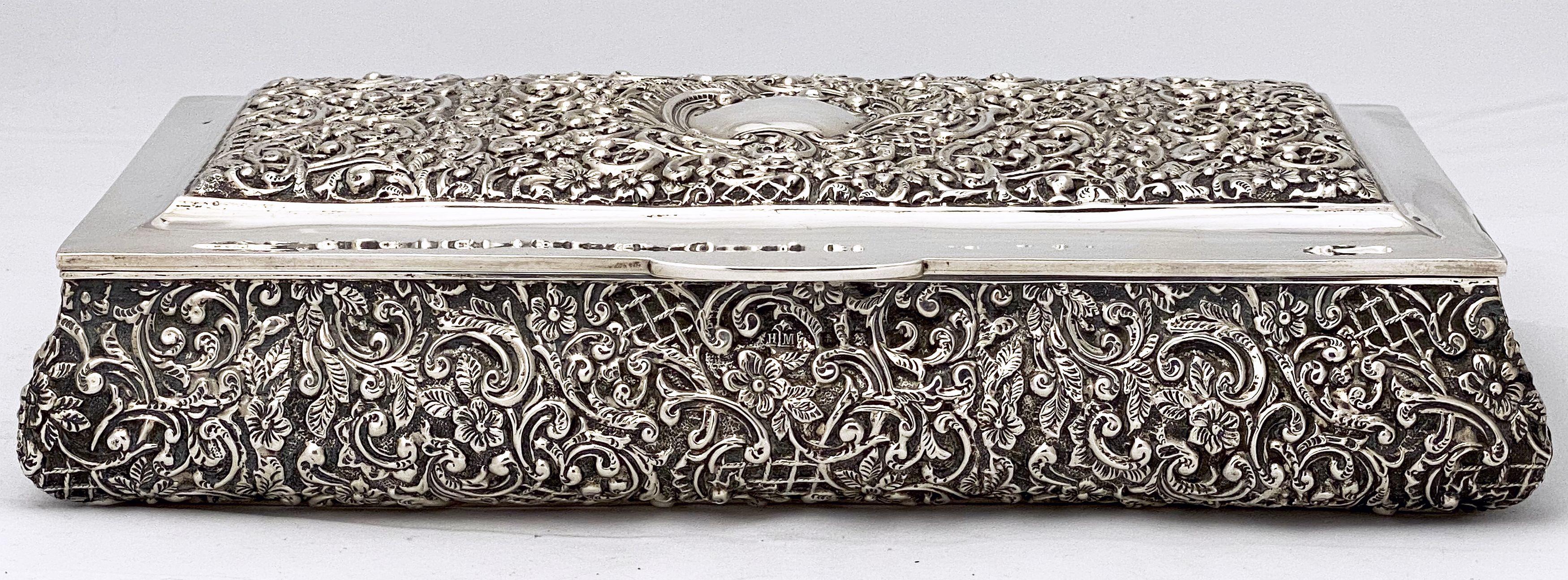20th Century Large English Jewelry Box of Sterling Silver by Henry Matthews
