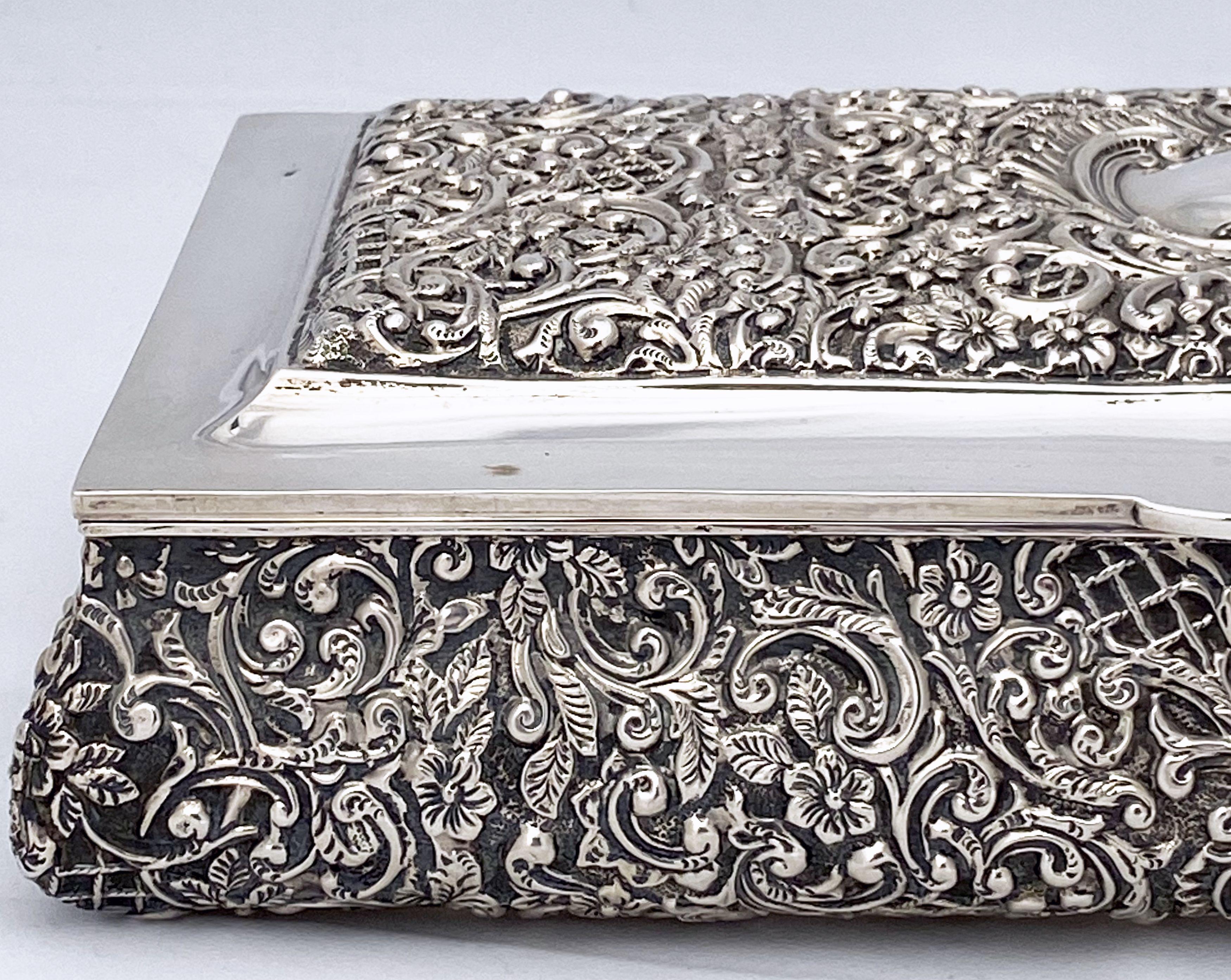 Large English Jewelry Box of Sterling Silver by Henry Matthews 1