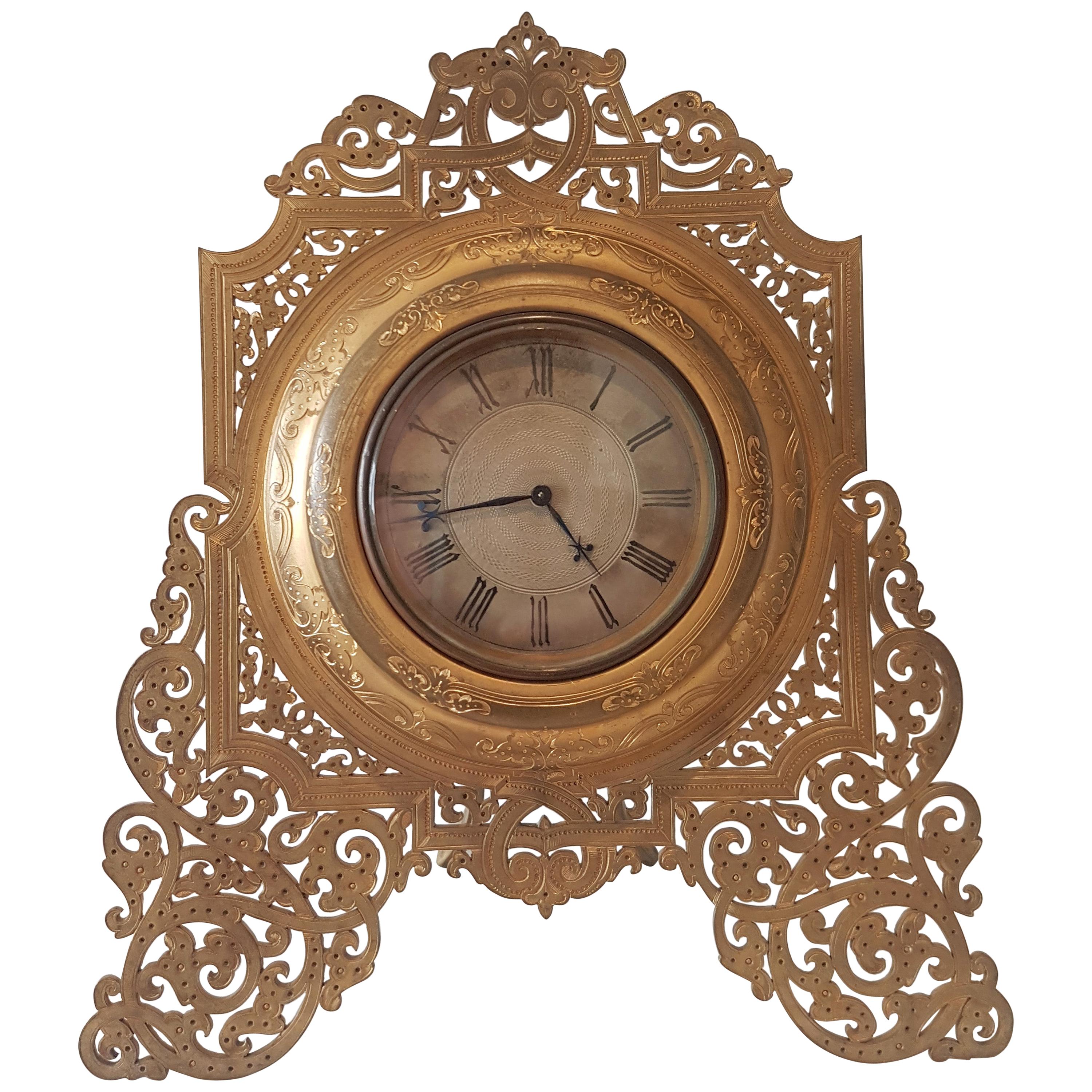 Grande horloge anglaise de la fin du 19e siècle en bronze doré à la manière de Cole