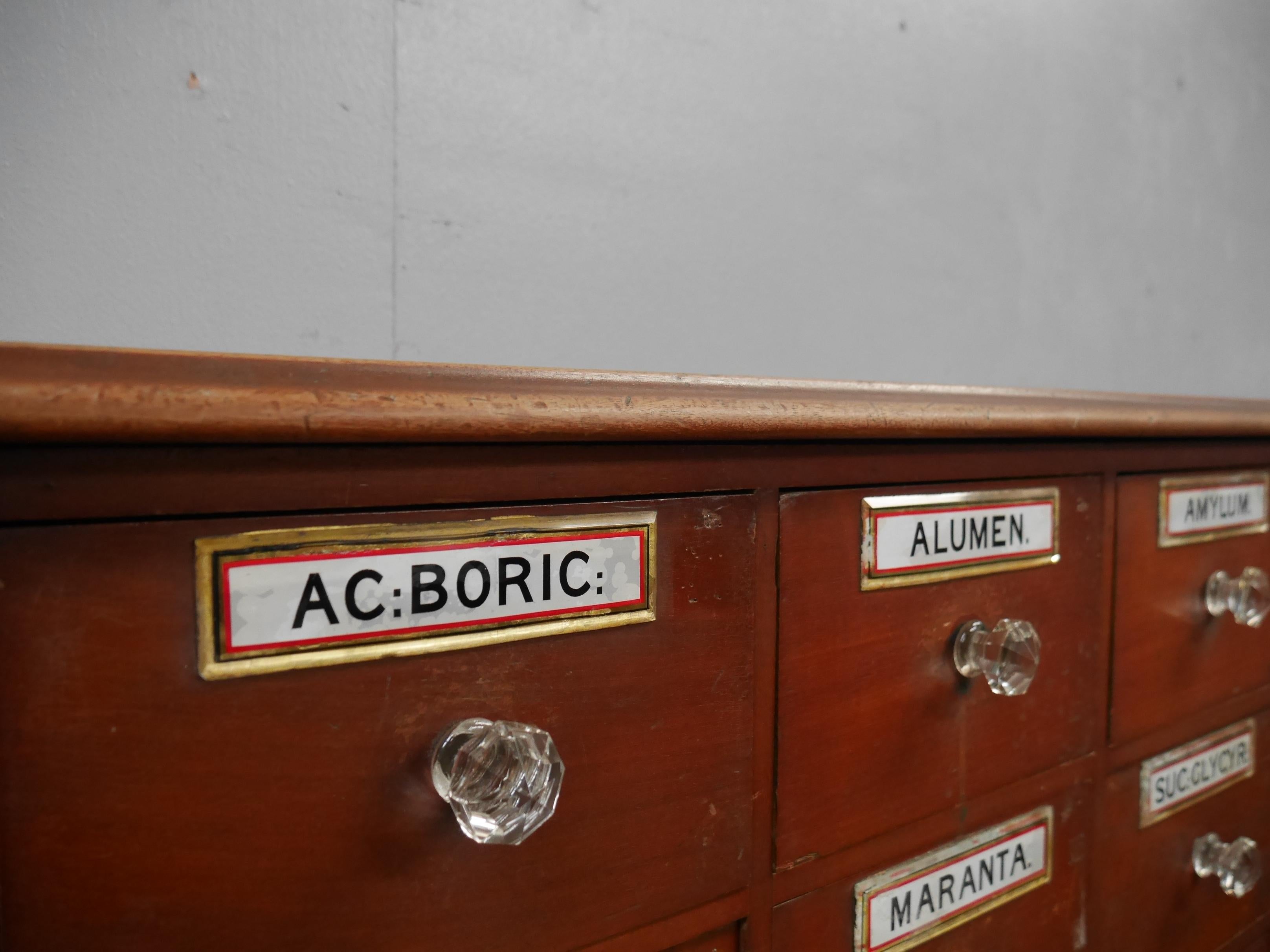 Industrial Large English Mahogany Apothecary Drawers c1890 For Sale