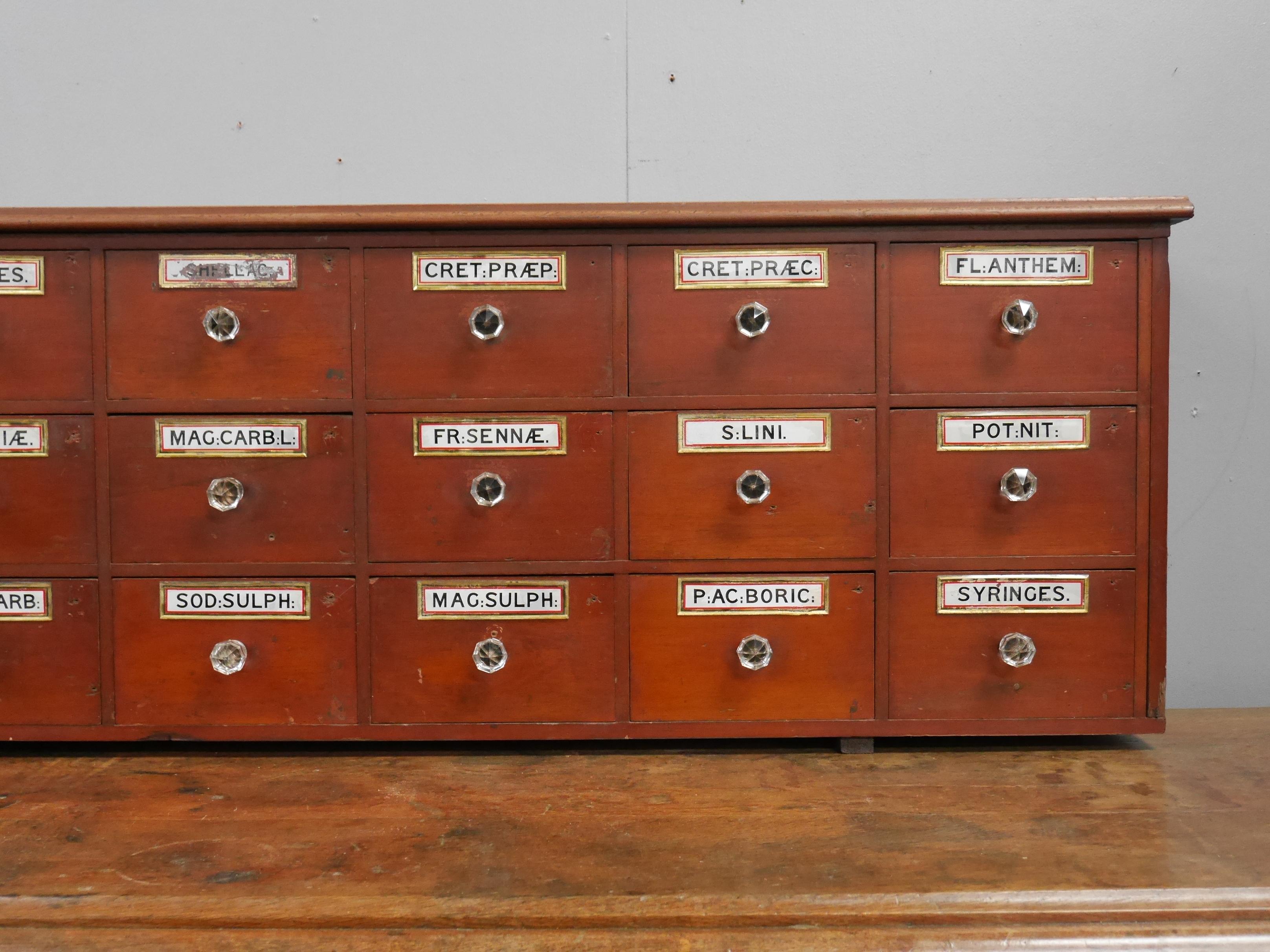 19th Century Large English Mahogany Apothecary Drawers c1890 For Sale