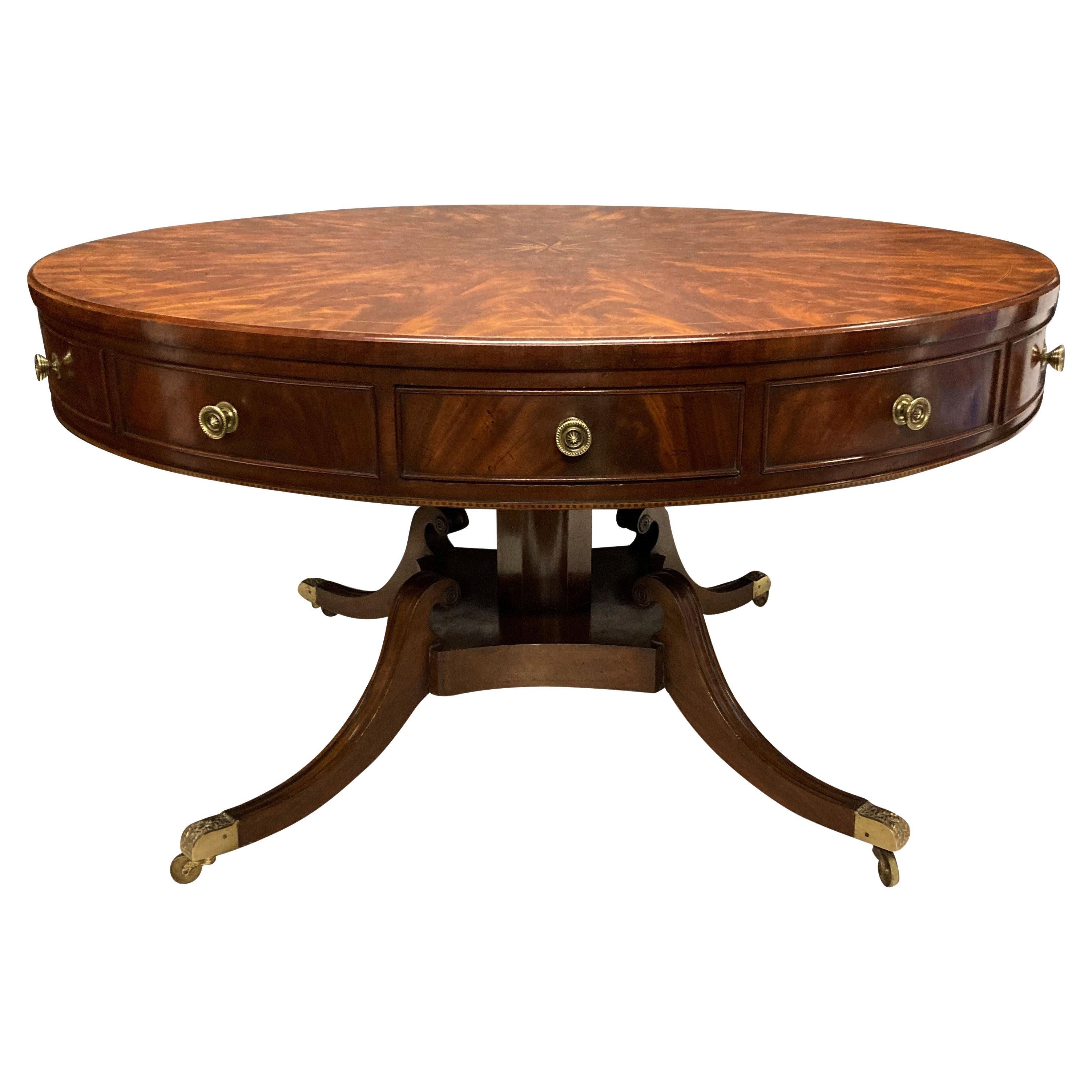 Large English Mahogany Drum Table For Sale