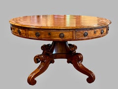 Large English Mahogany Revolving Rent Table with Tooled Leather Top