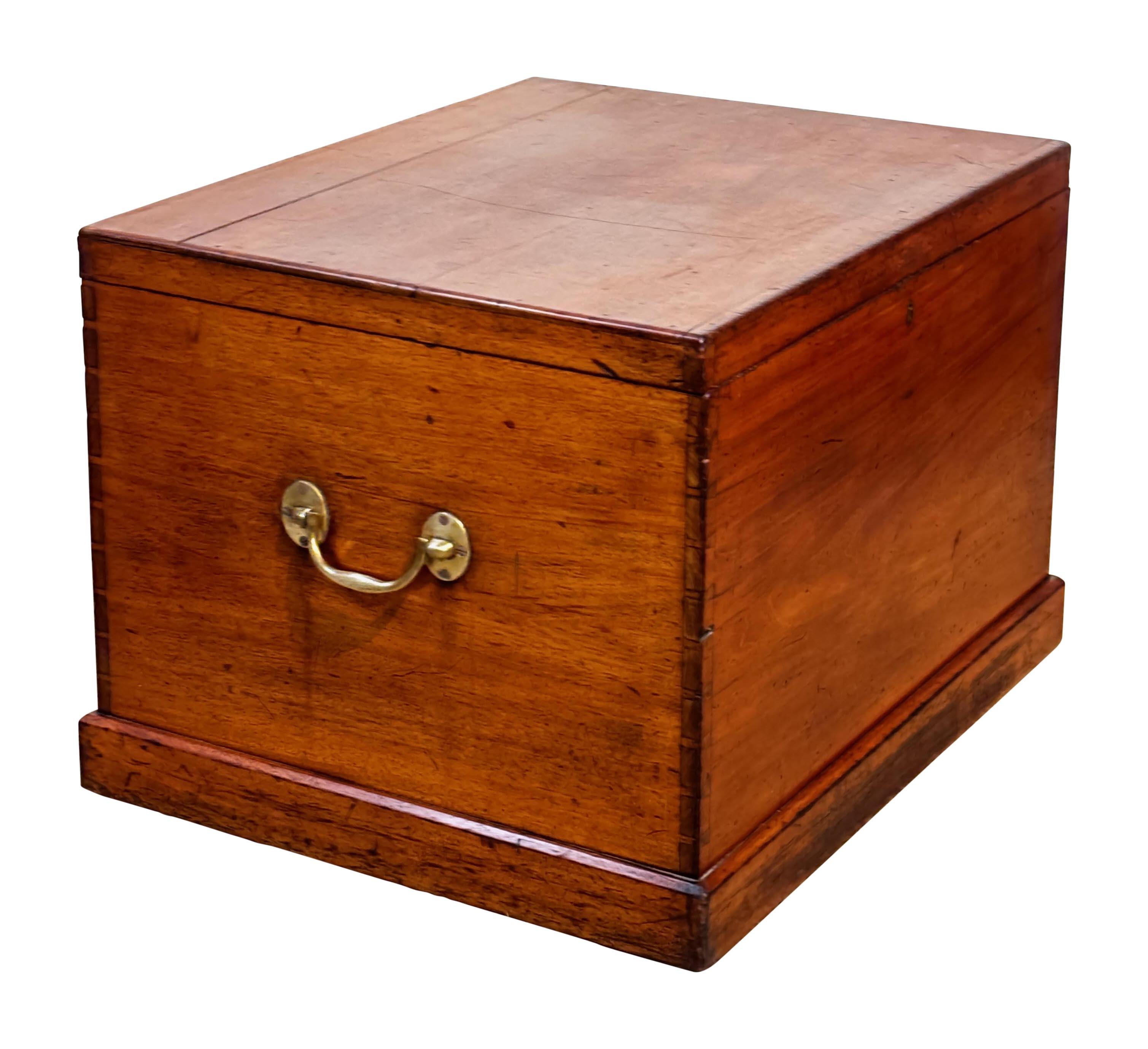 Large antique solid Mahogany flatware / silverware trunk. Box features a large fitted interior for silver, flatware and serving pieces, also this would be an excellent collectors or specimen box. 
Very good quality,  it does have a stress crack on