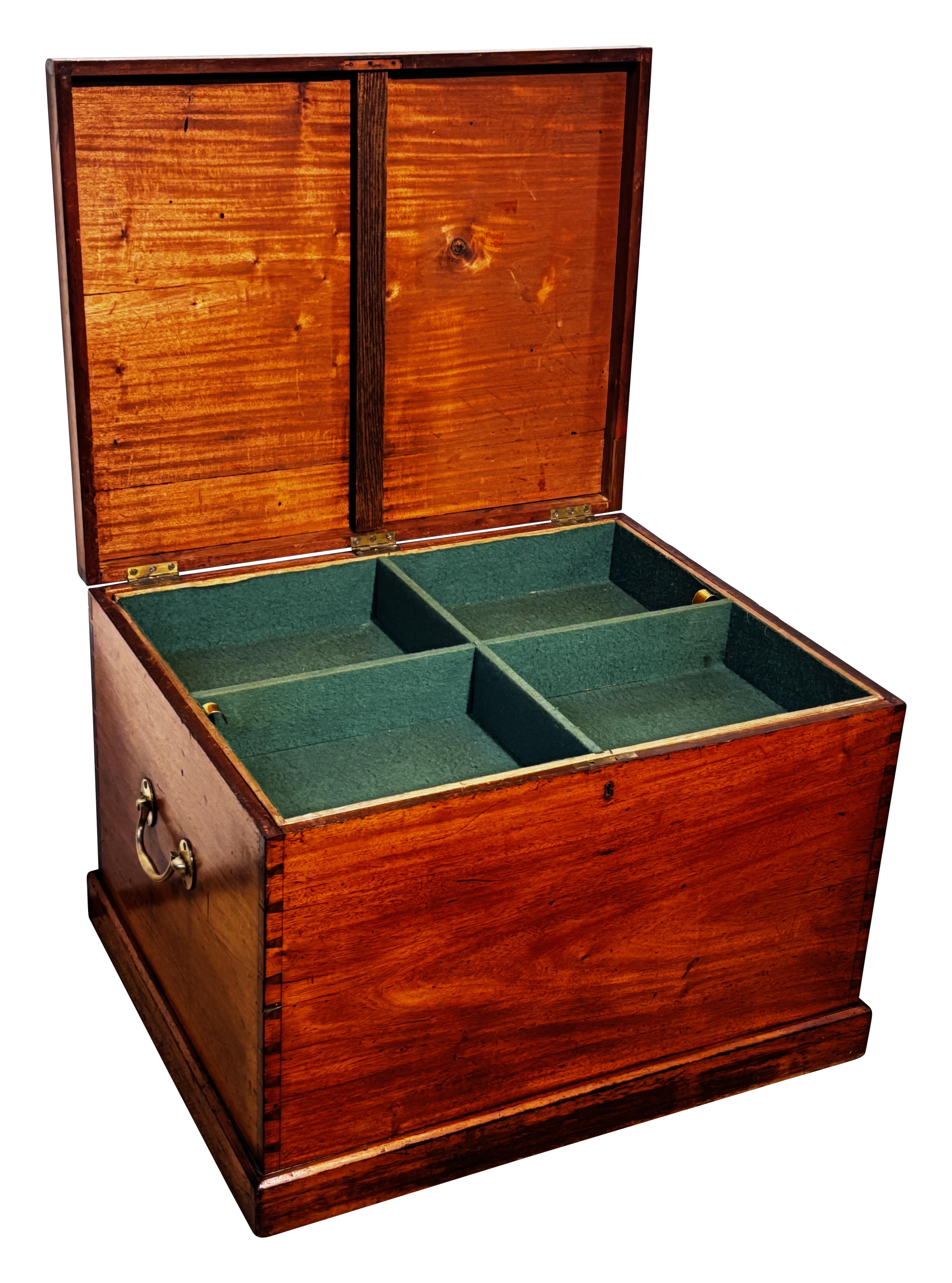 Brass Large English Mahogany Silverware Flatware / Collectors Trunk Circa 1900 For Sale