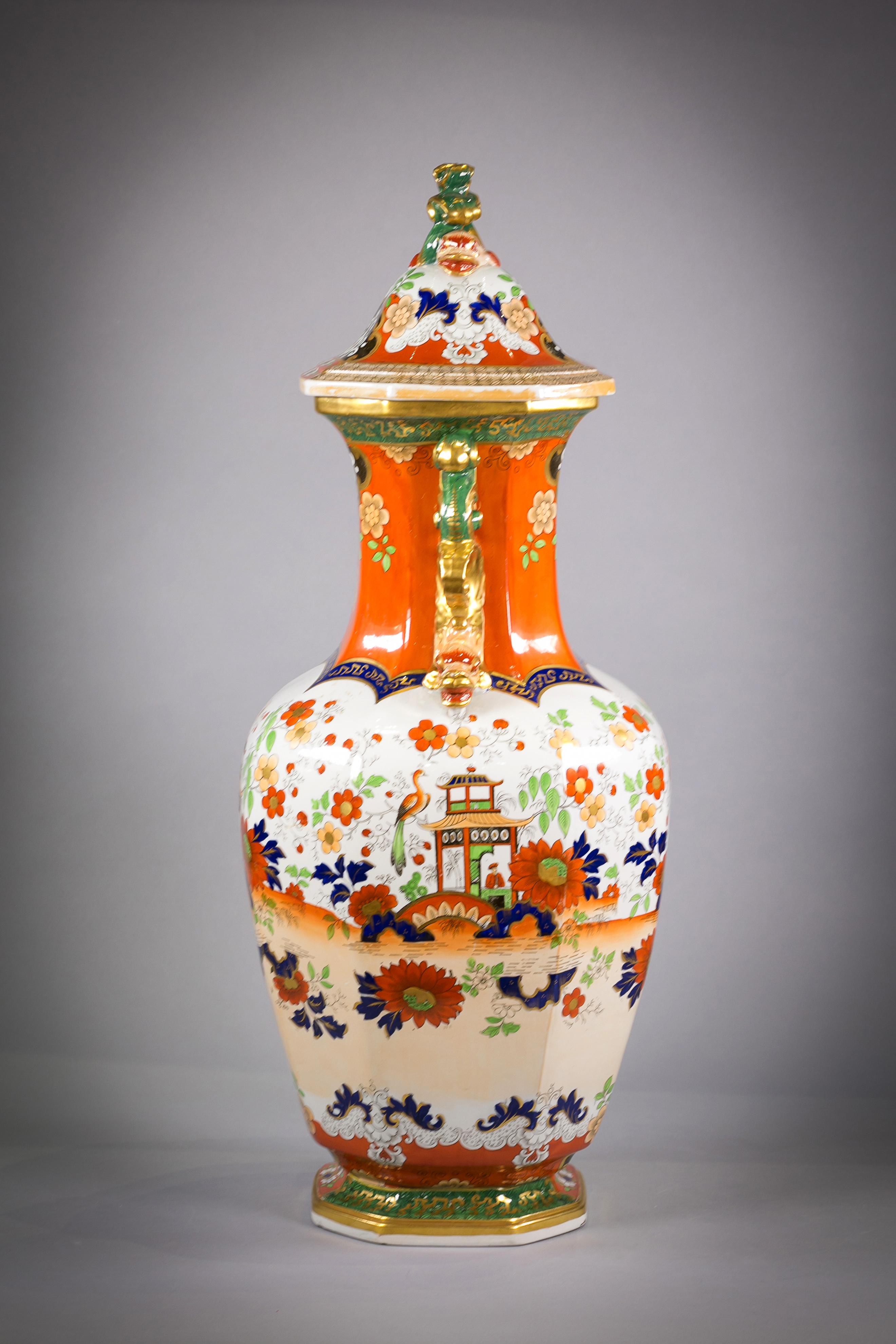 Porcelain Large English Mason's Ironstone Covered Vase, circa 1820 For Sale