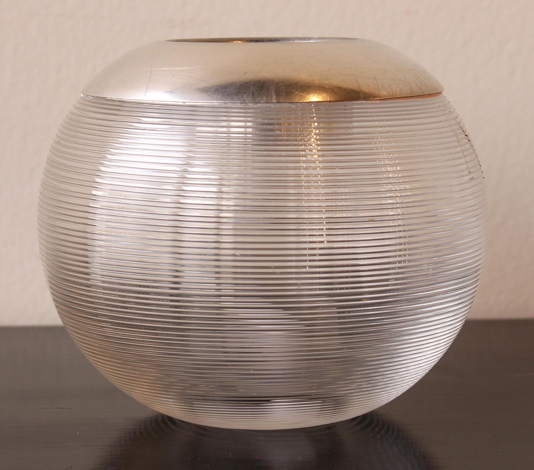 An exceptionally large ribbed glass and sterling silver match striker made by Asprey & Co, London, dated 1908.