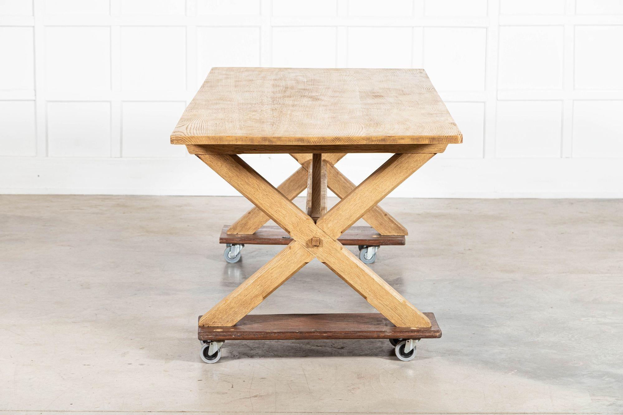 circa mid 20thC
Large English MidC Oak X Frame Refectory Table

sku 1554
W228 x D96.5 x H72 cm
Knee height 69 cm
Weight 76Kg