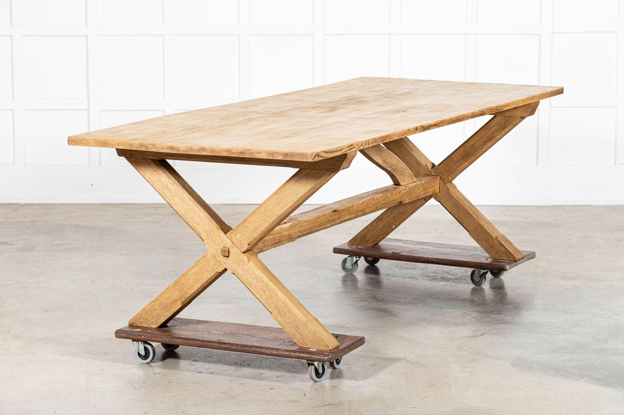 20th Century Large English MidC Oak X Frame Refectory Table For Sale