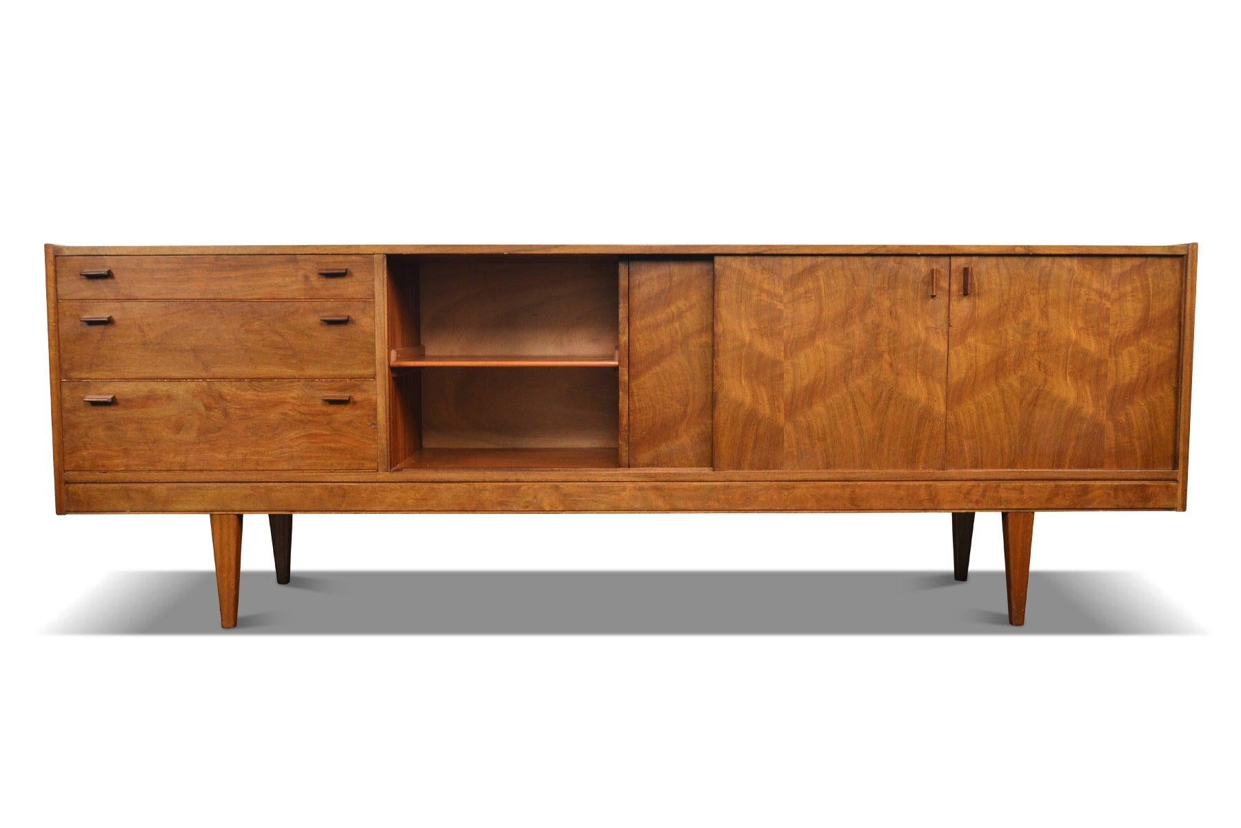 Walnut Large English Modern Credenza with Sliding Doors