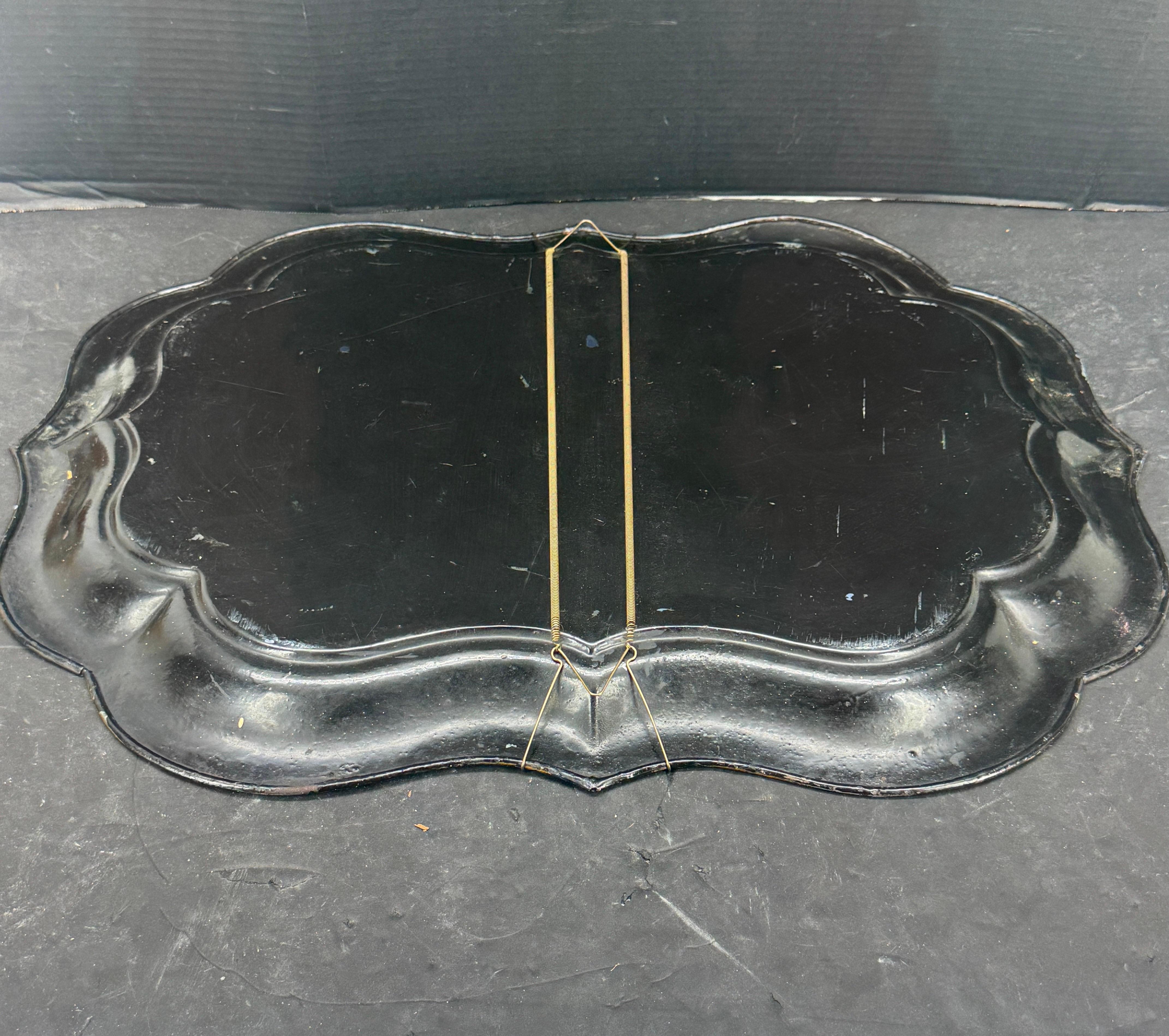 19th Century Large English Monogrammed M Painted Tole Serving Tray For Sale