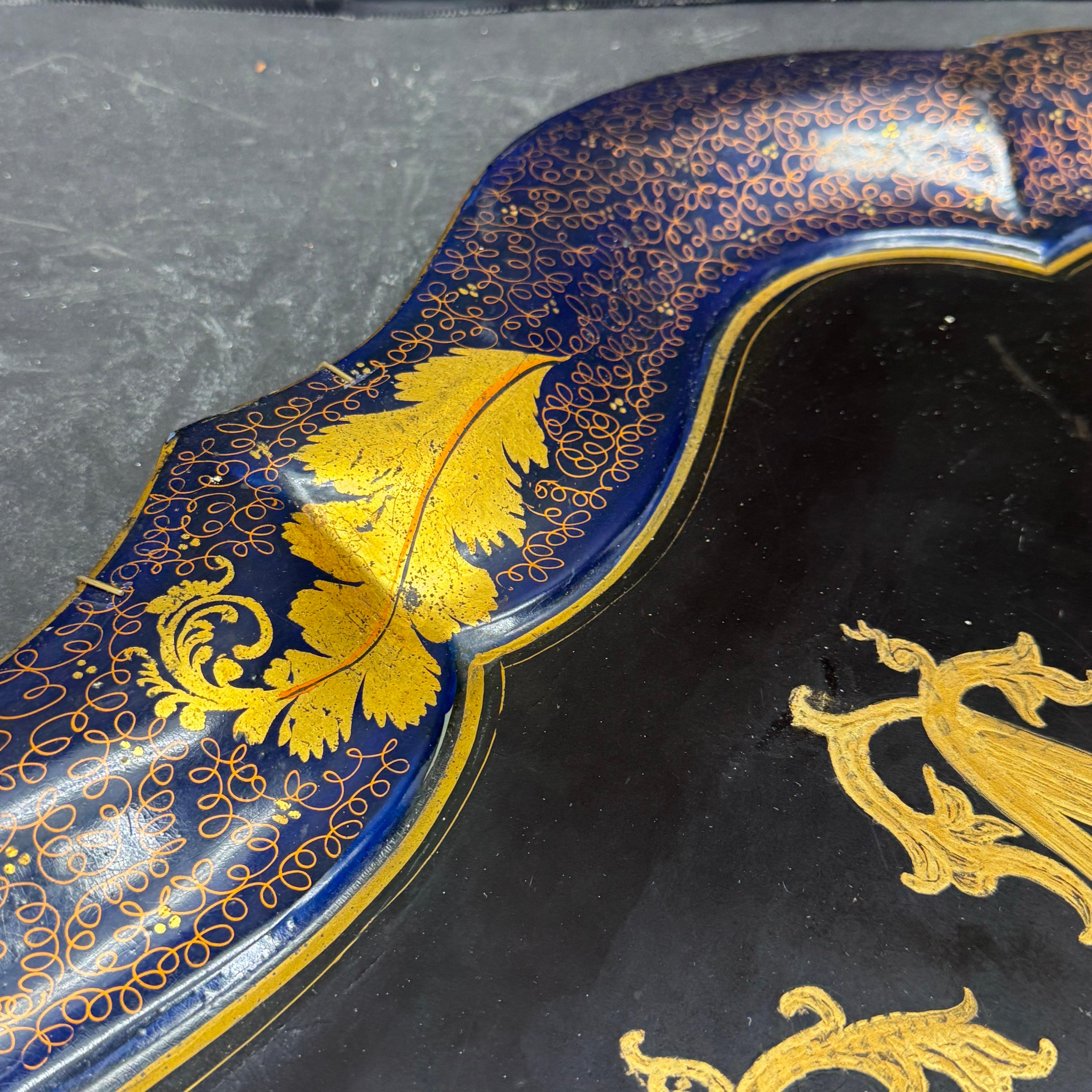 Metal Large English Monogrammed M Painted Tole Serving Tray For Sale