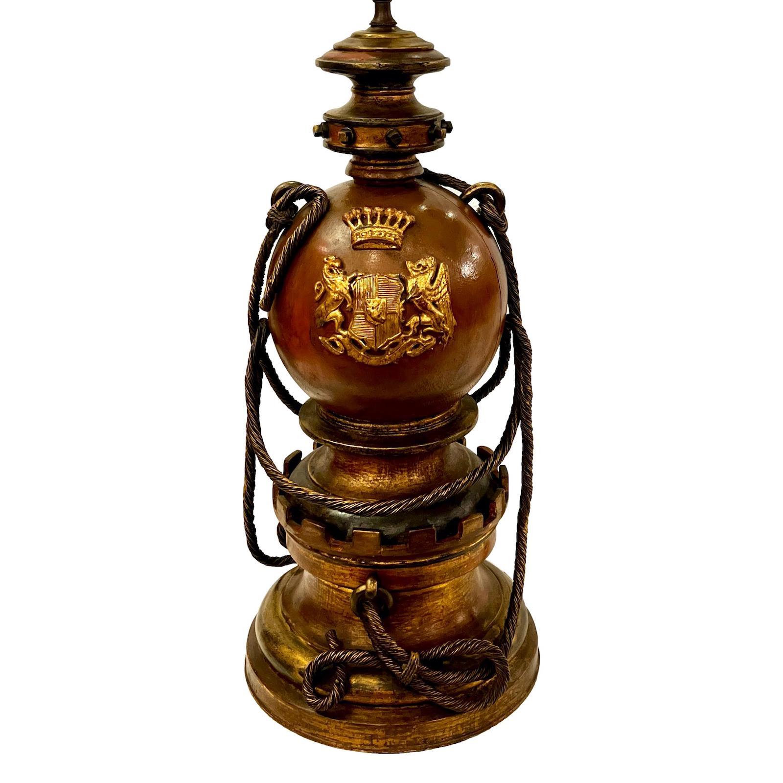 Early 20th Century Large English Nautical Wooden Table Lamp
