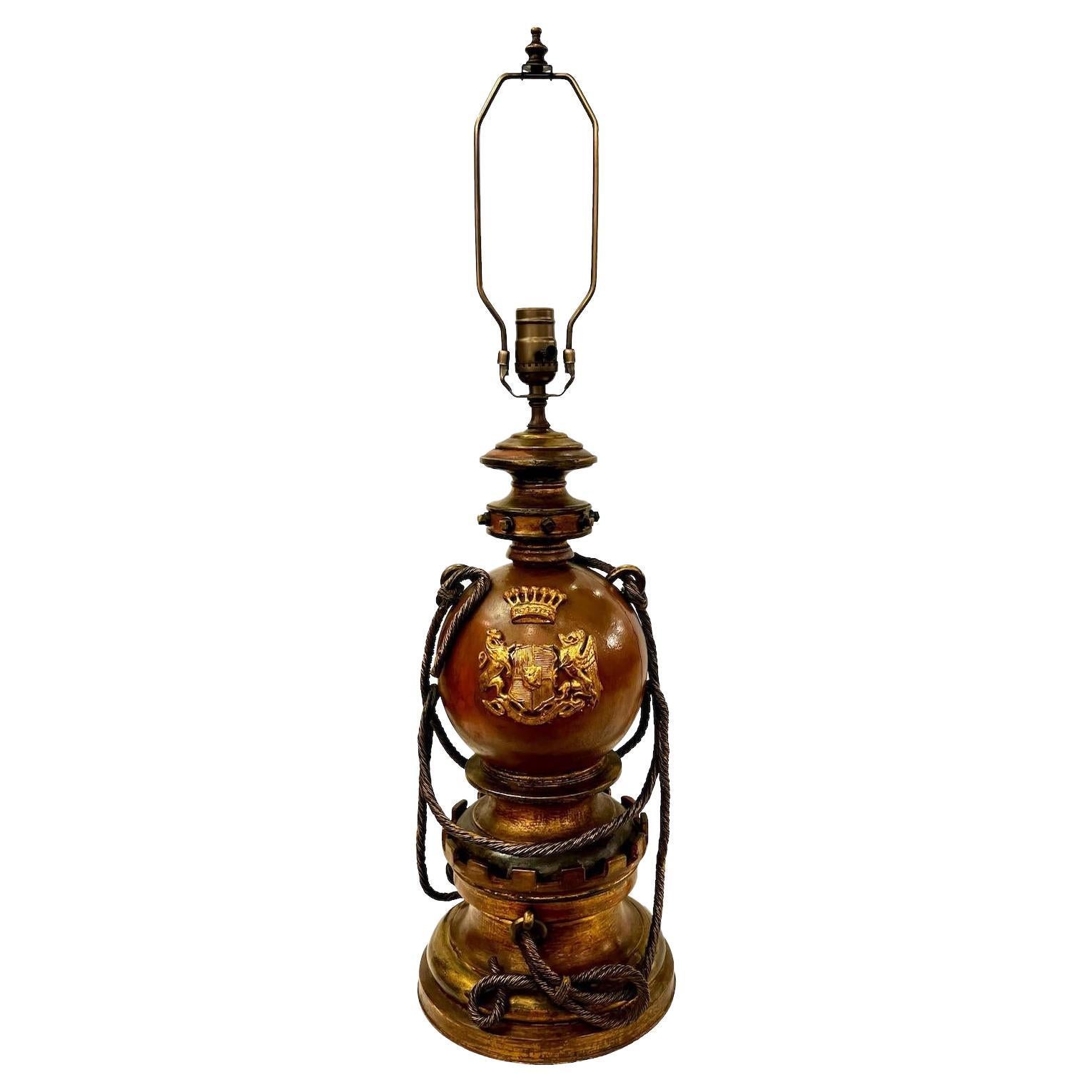 Large English Nautical Wooden Table Lamp