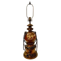 Antique Large English Nautical Wooden Table Lamp