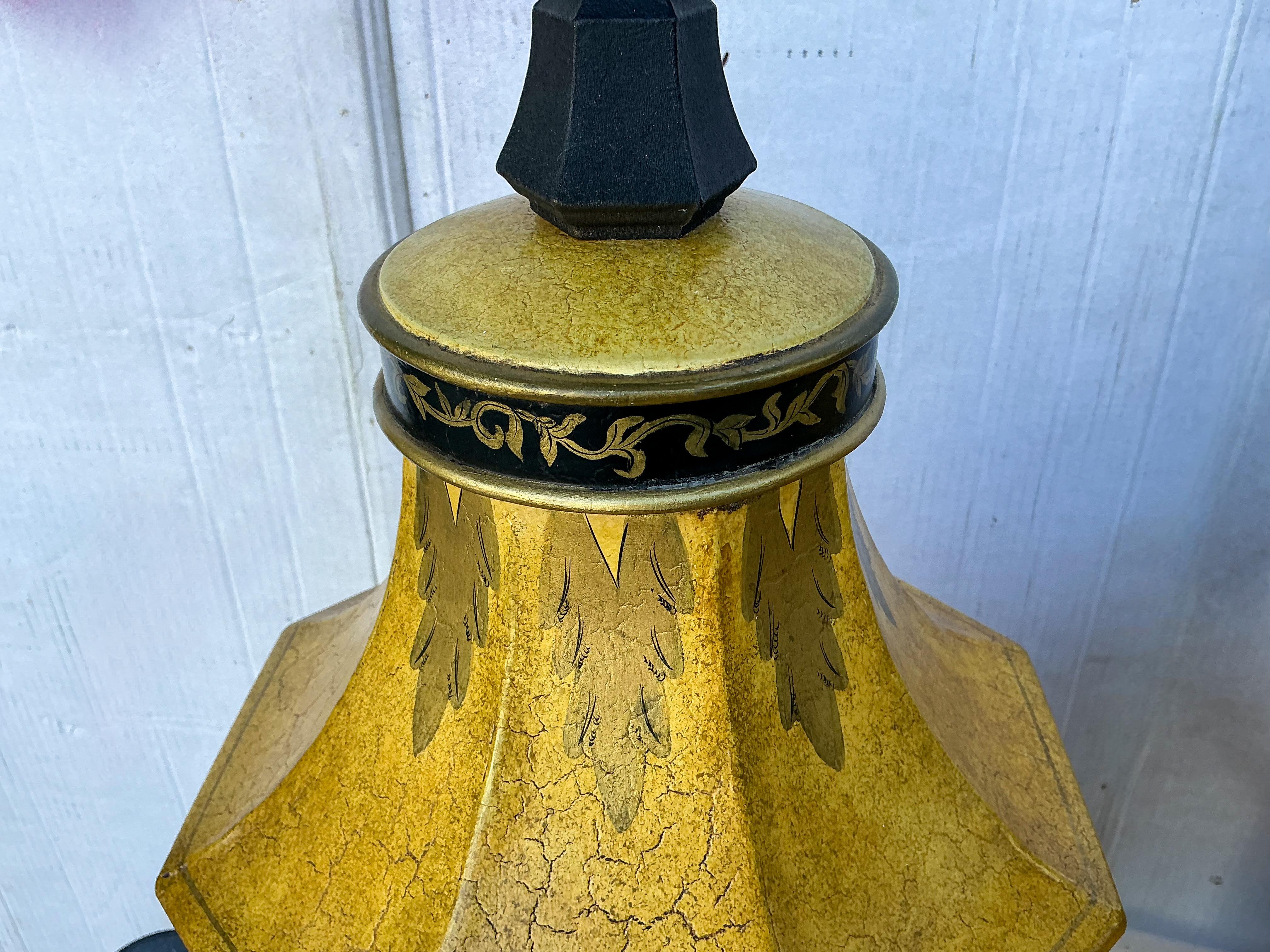 Unknown Large English Neo-Classical Cannister Style Tole Metal Table Lamps - Pair For Sale