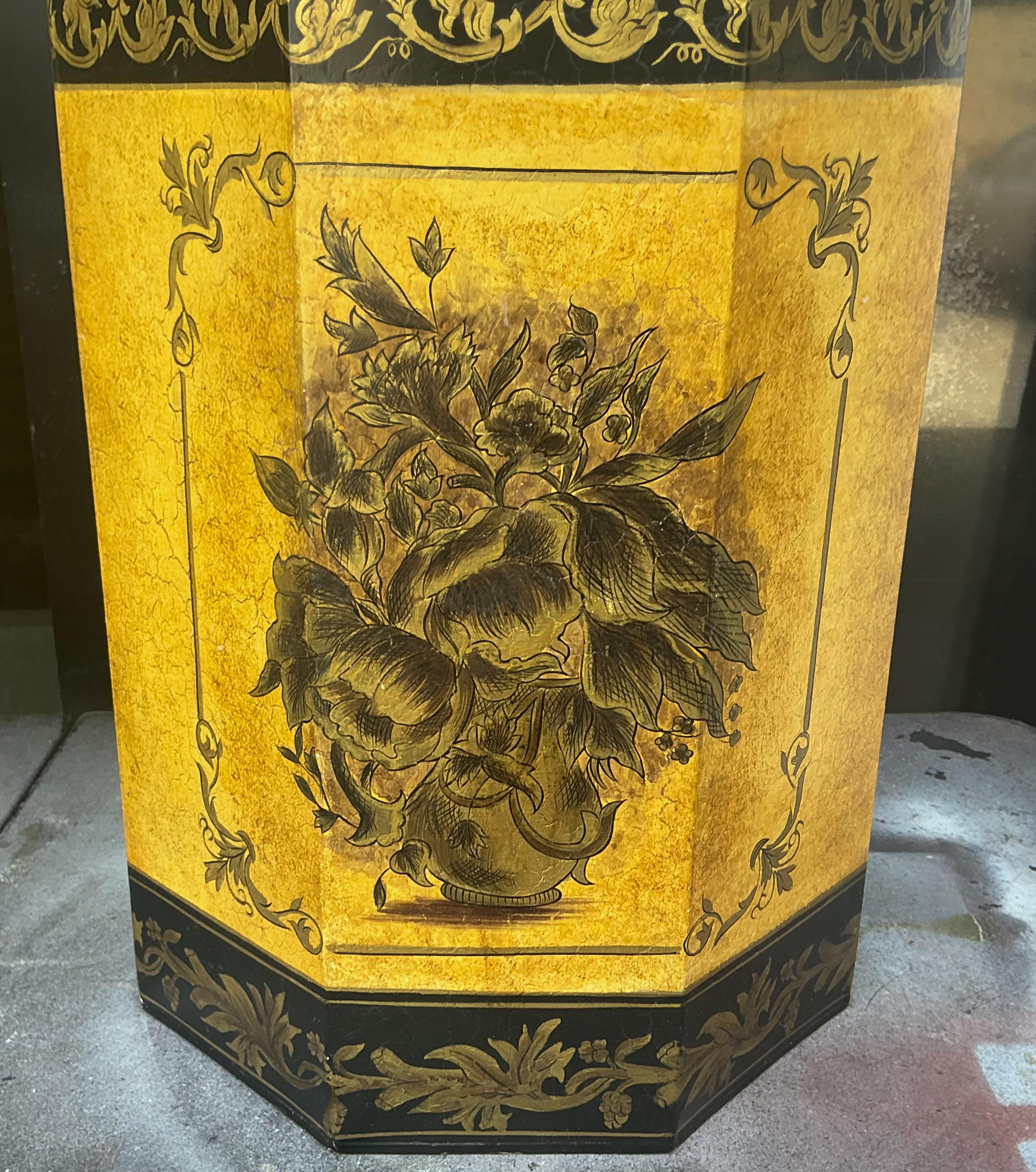 Large English Neo-Classical Cannister Style Tole Metal Table Lamps - Pair In Good Condition For Sale In Kennesaw, GA