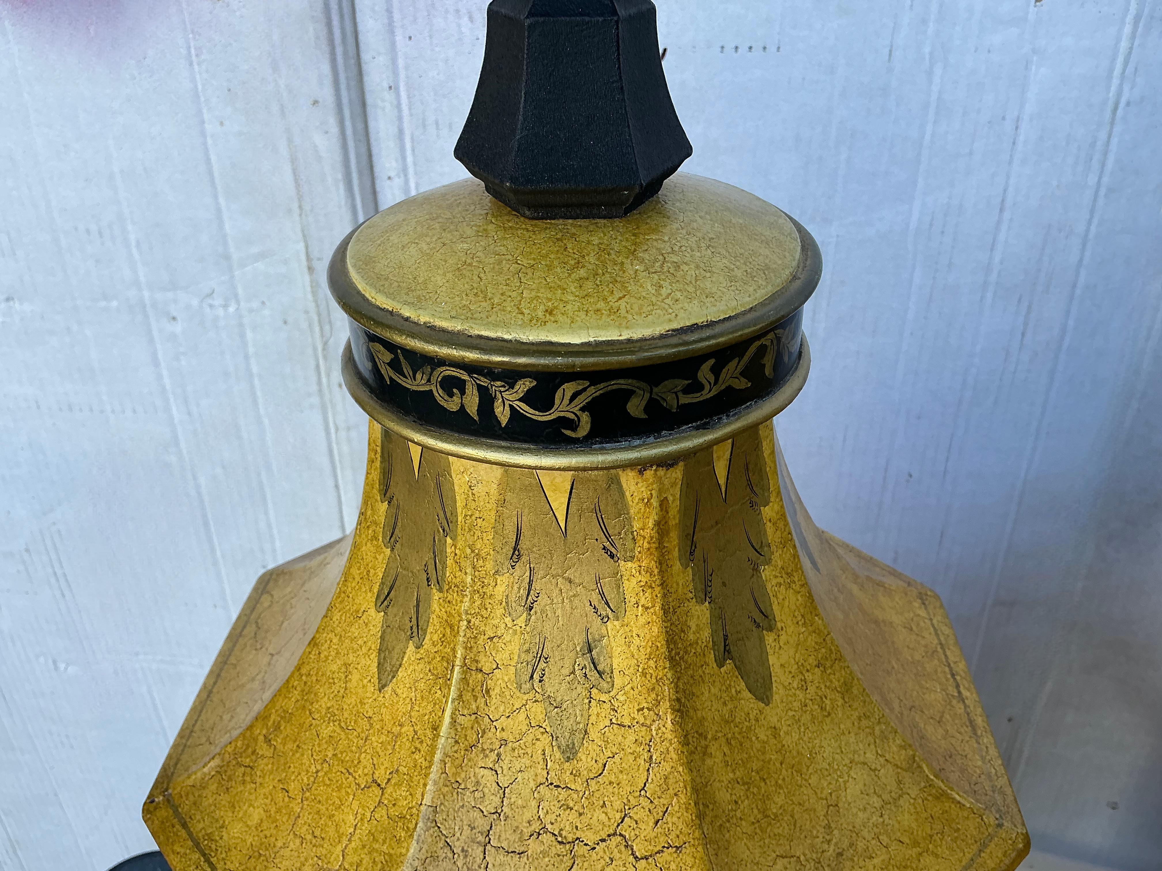20th Century Large English Neo-Classical Cannister Style Tole Metal Table Lamps - Pair For Sale