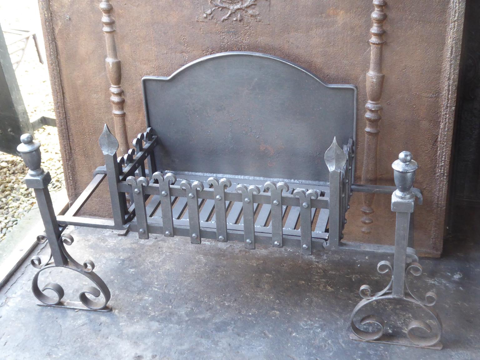 Cast Large English Neo Gothic Fireplace Grate, Fire Grate