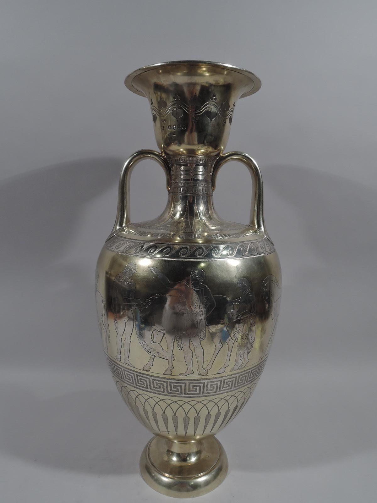 Greek Revival Large English Neo-Grec Gilt Sterling Silver Amphora Trophy Cup
