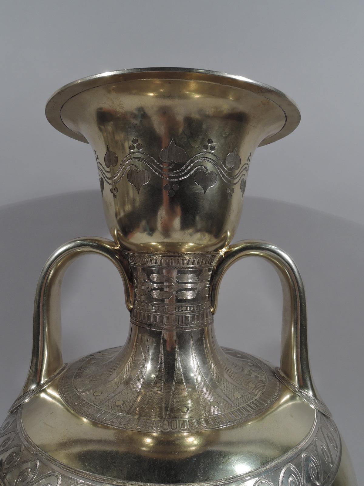 Mid-19th Century Large English Neo-Grec Gilt Sterling Silver Amphora Trophy Cup