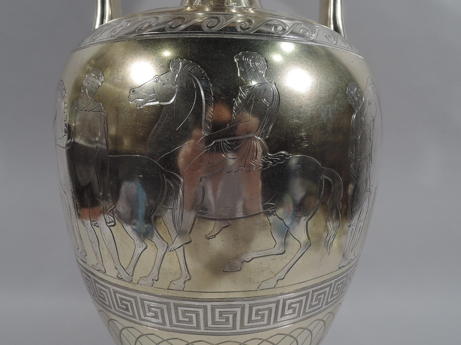 Large English Neo-Grec Gilt Sterling Silver Amphora Trophy Cup 1