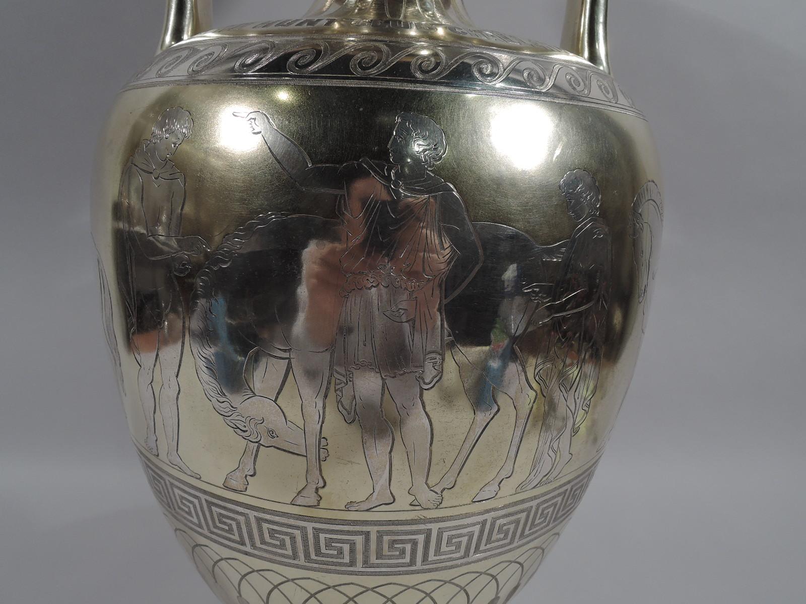 Large English Neo-Grec Gilt Sterling Silver Amphora Trophy Cup 2