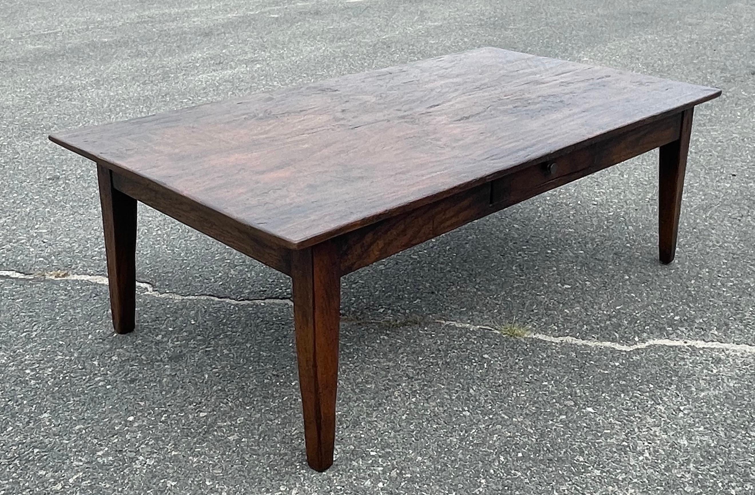 Hand-Crafted Large English Oak Coffee Table with Single Drawer For Sale