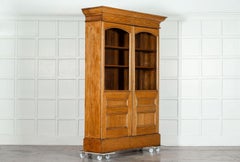 Large English Oak Glazed Bookcase Cabinet