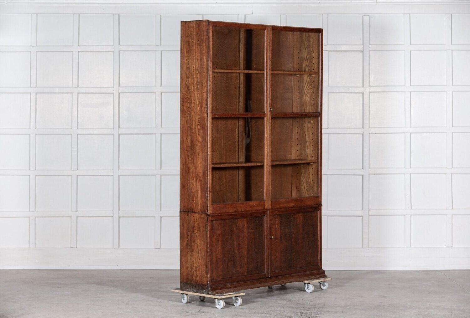 Large English Oak Glazed Bookcase Cabinet 2