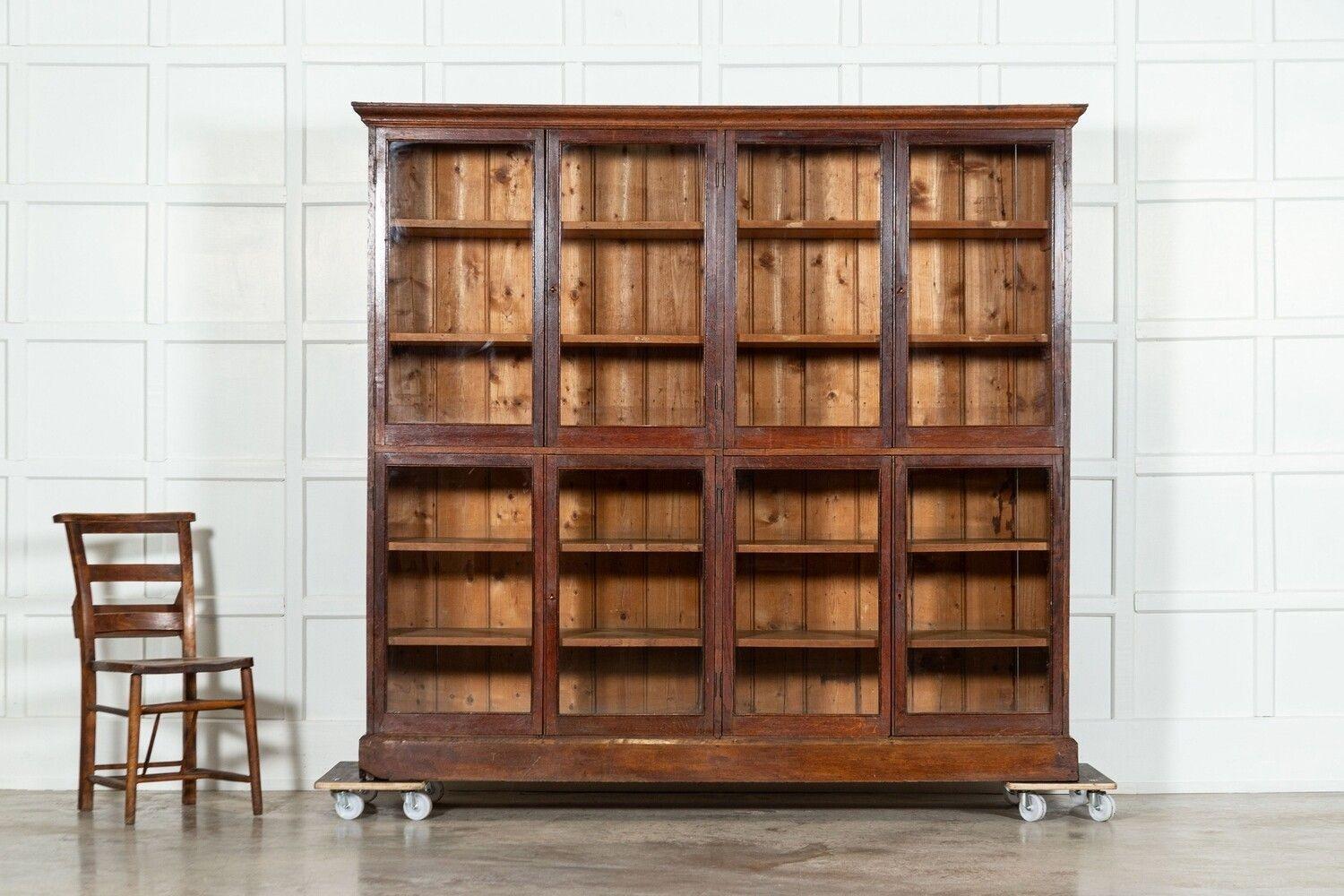 20th Century Large English Oak Glazed Bookcase