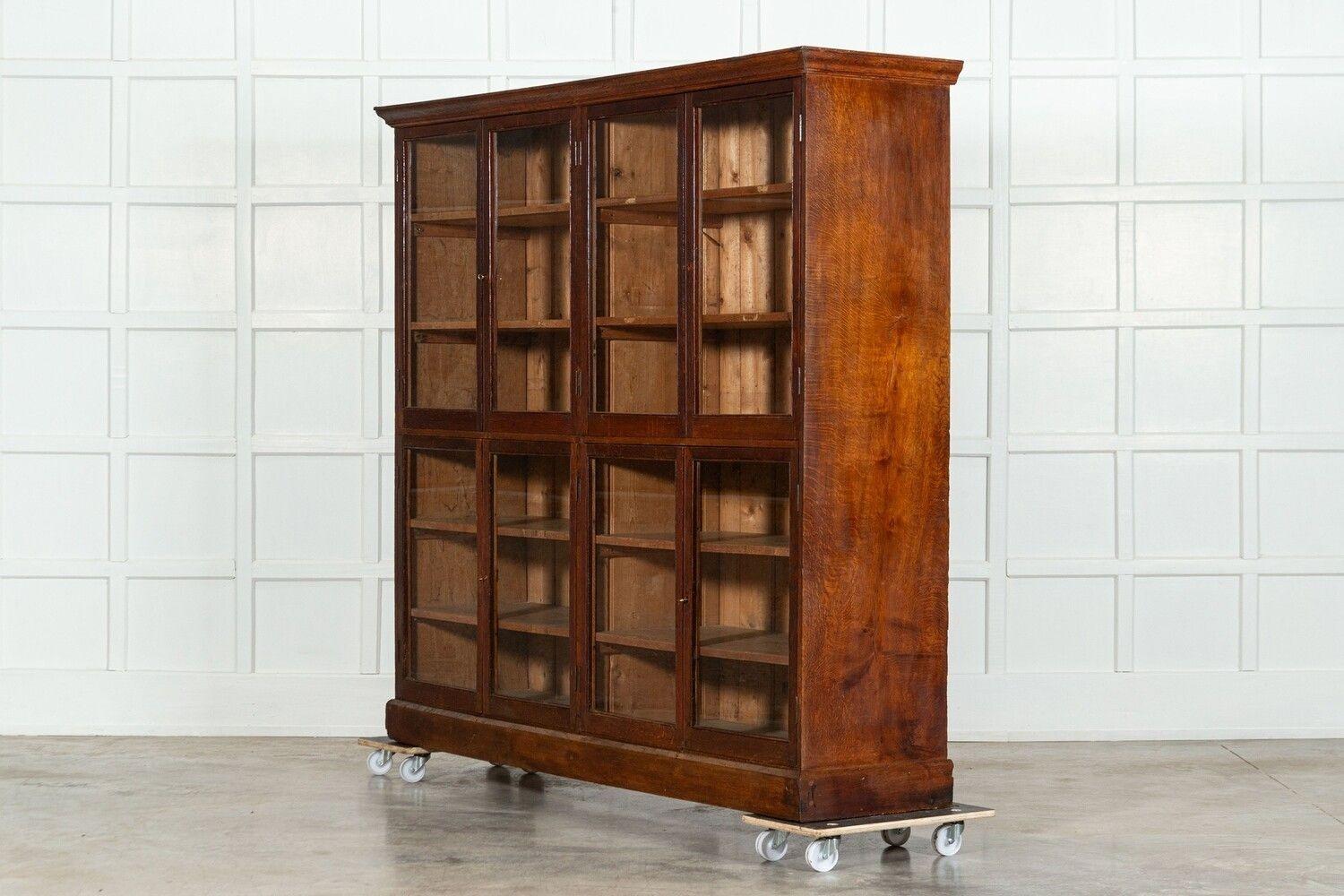 Large English Oak Glazed Bookcase 1