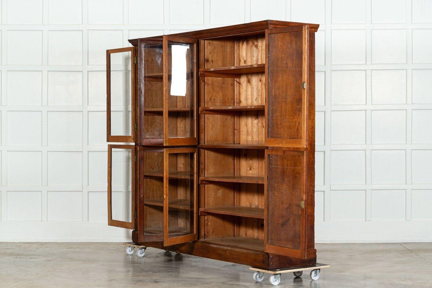 Large English Oak Glazed Bookcase 2