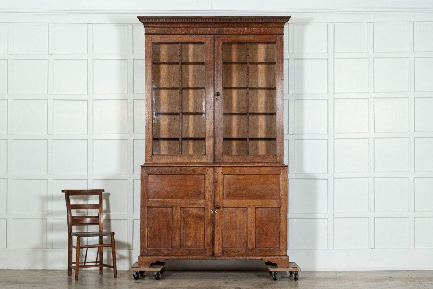 20th Century Large English Oak Glazed Bookcase / Vitrine For Sale