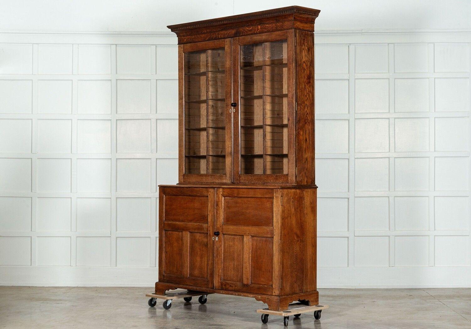 Large English Oak Glazed Bookcase / Vitrine For Sale 1