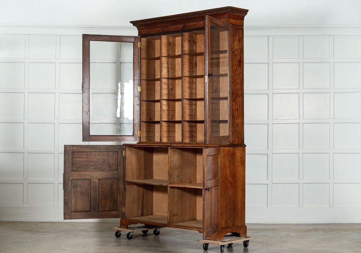Large English Oak Glazed Bookcase / Vitrine For Sale 2