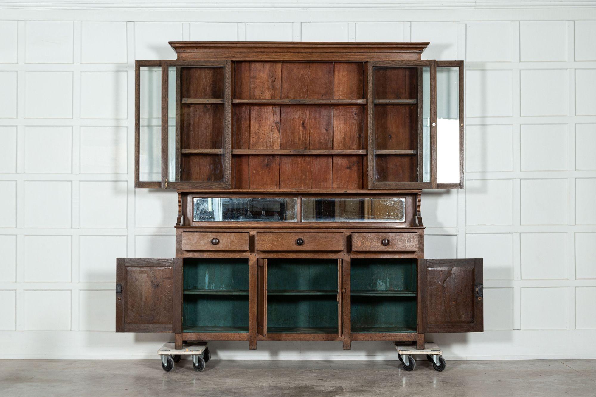 circa 1880
Large English Oak Glazed Butlers Pantry Cabinet
sku 1529
Together W184 x D38 x H214 cm
Base W184 x D31 x H129 cm
Top W174 x D38 x H85 cm