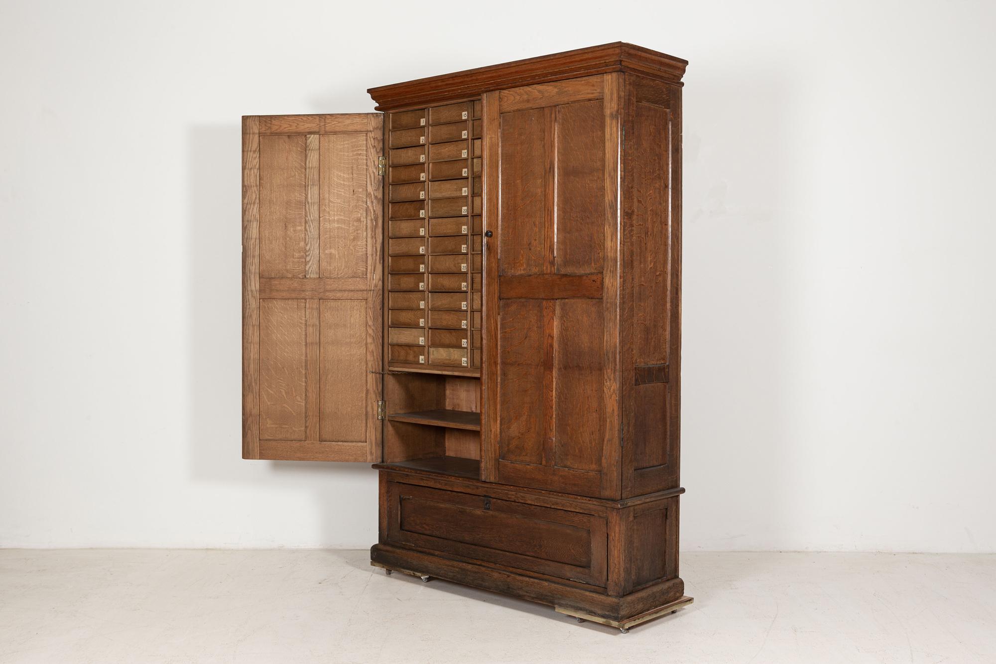 British Large English Oak Haberdashery Collectors Cabinet For Sale